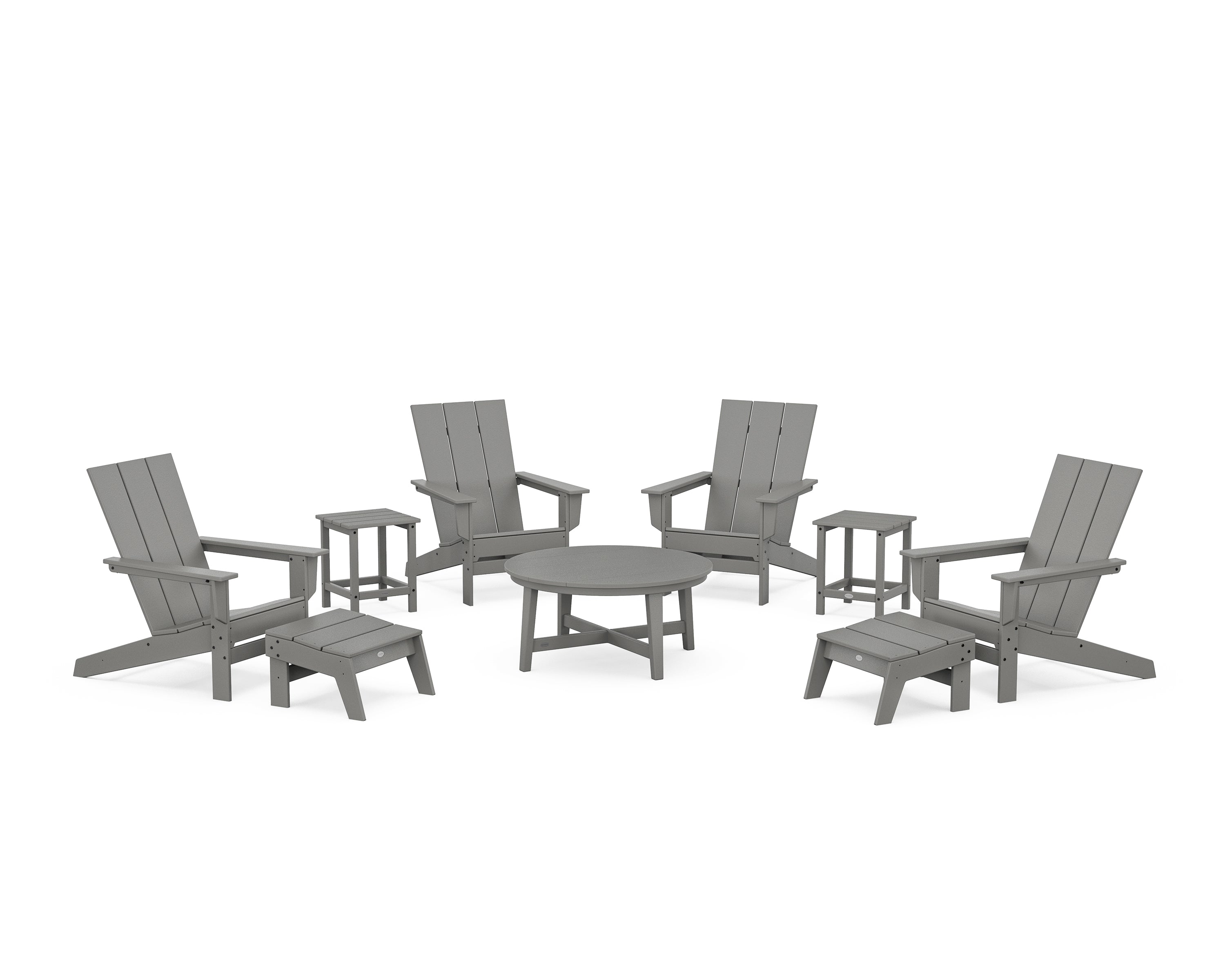 POLYWOOD® Modern Studio Adirondack 9-Piece Conversation Set in Slate Grey
