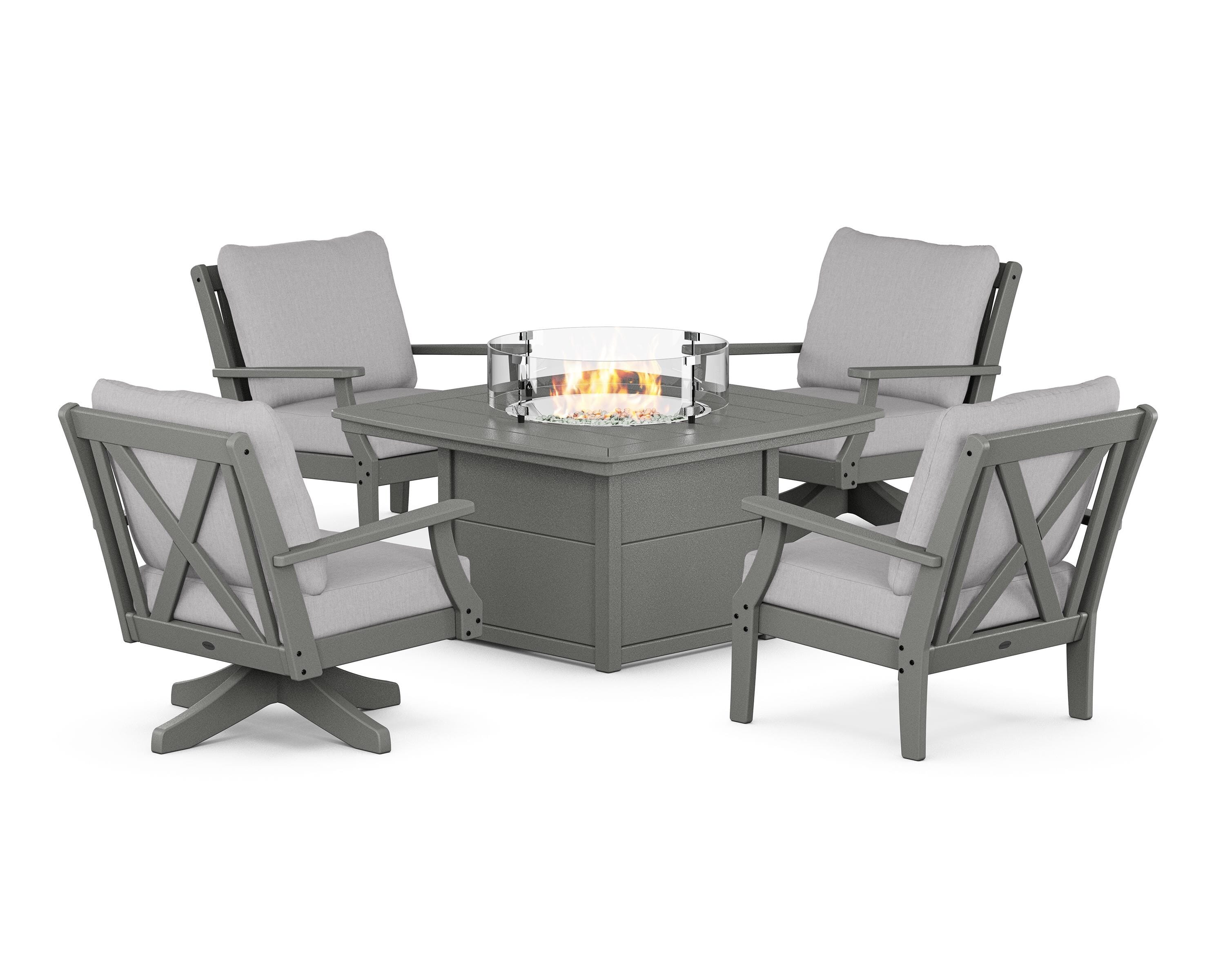 POLYWOOD® Braxton 5-Piece Deep Seating Set with Fire Table in Slate Grey / Granite