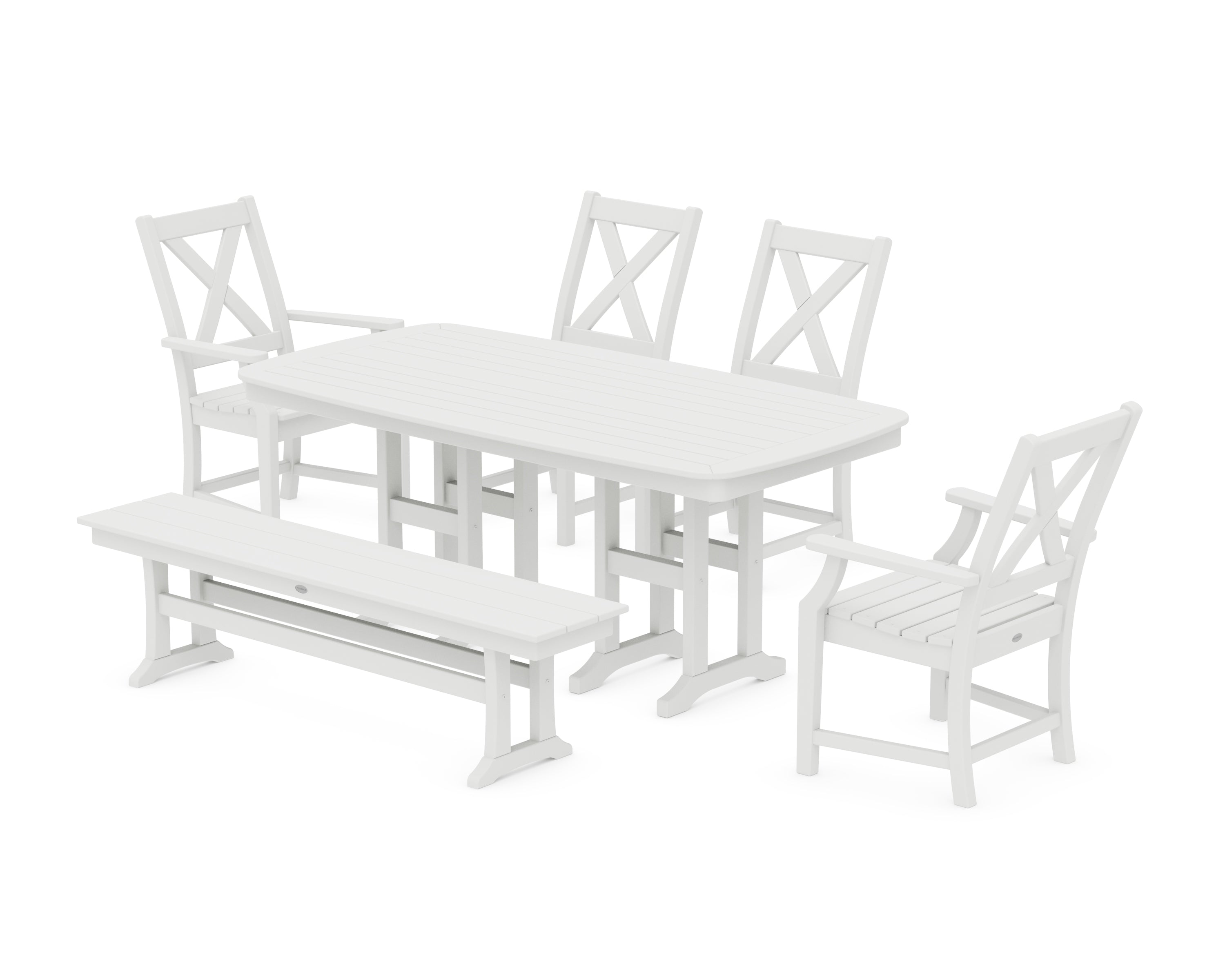 POLYWOOD® Braxton 6-Piece Dining Set with Bench in White