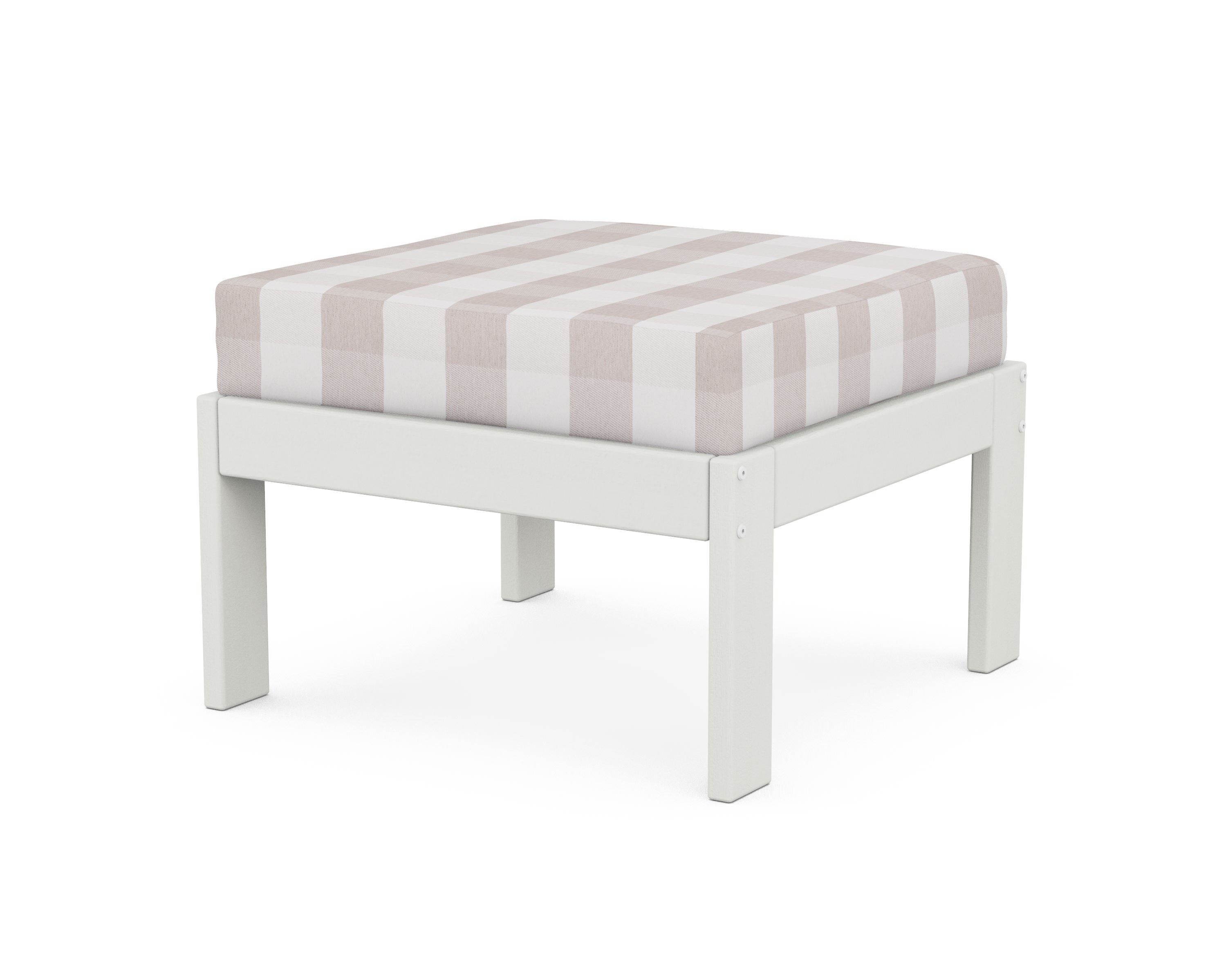 POLYWOOD® Vineyard Modular Ottoman in Vintage White / Buffalo Plaid Dune Burlap