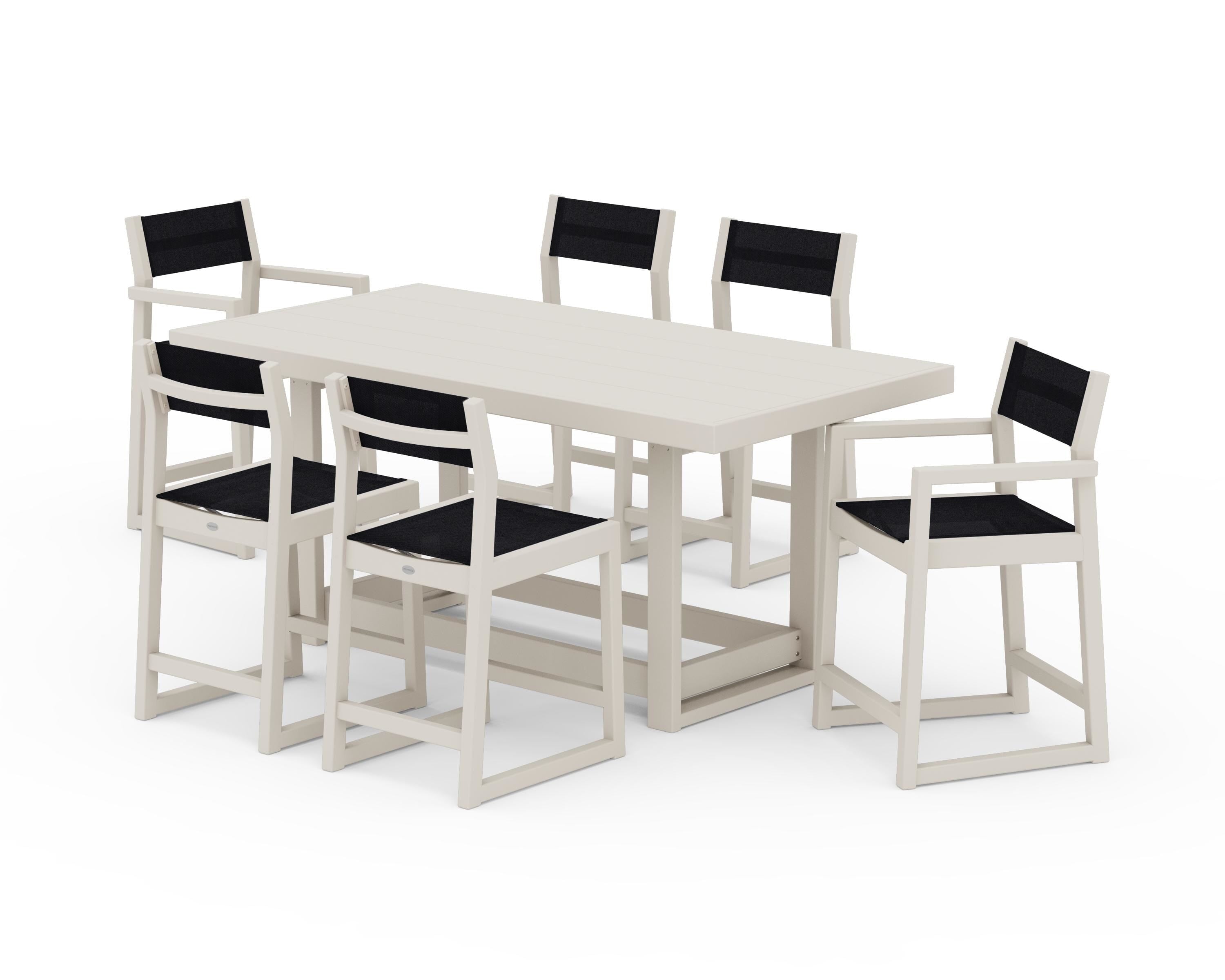 POLYWOOD® EDGE Sling 7-Piece Counter Table Set in Sand / Black Sling