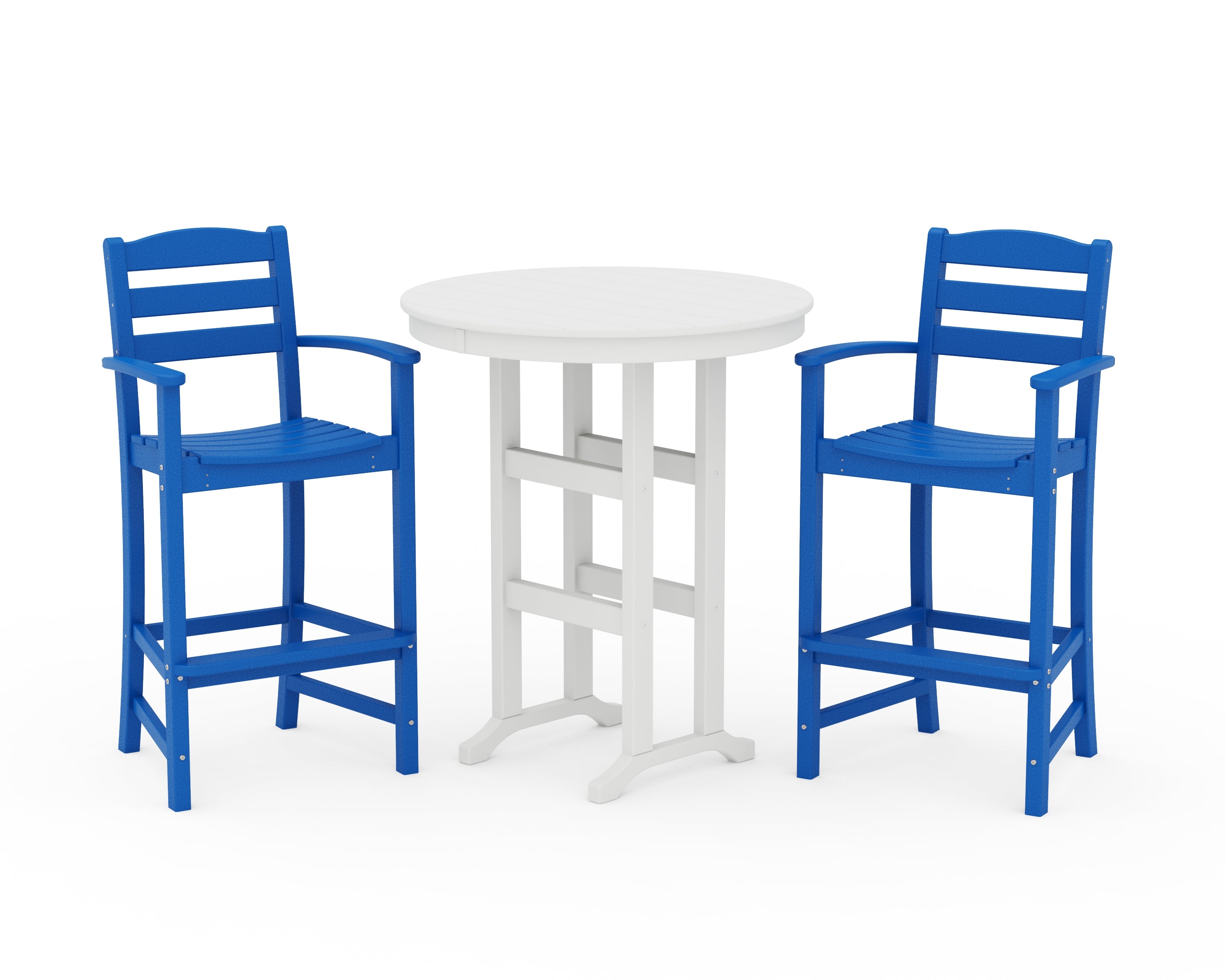 POLYWOOD® La Casa Café 3-Piece Round Farmhouse Bar Set in Pacific Blue / White