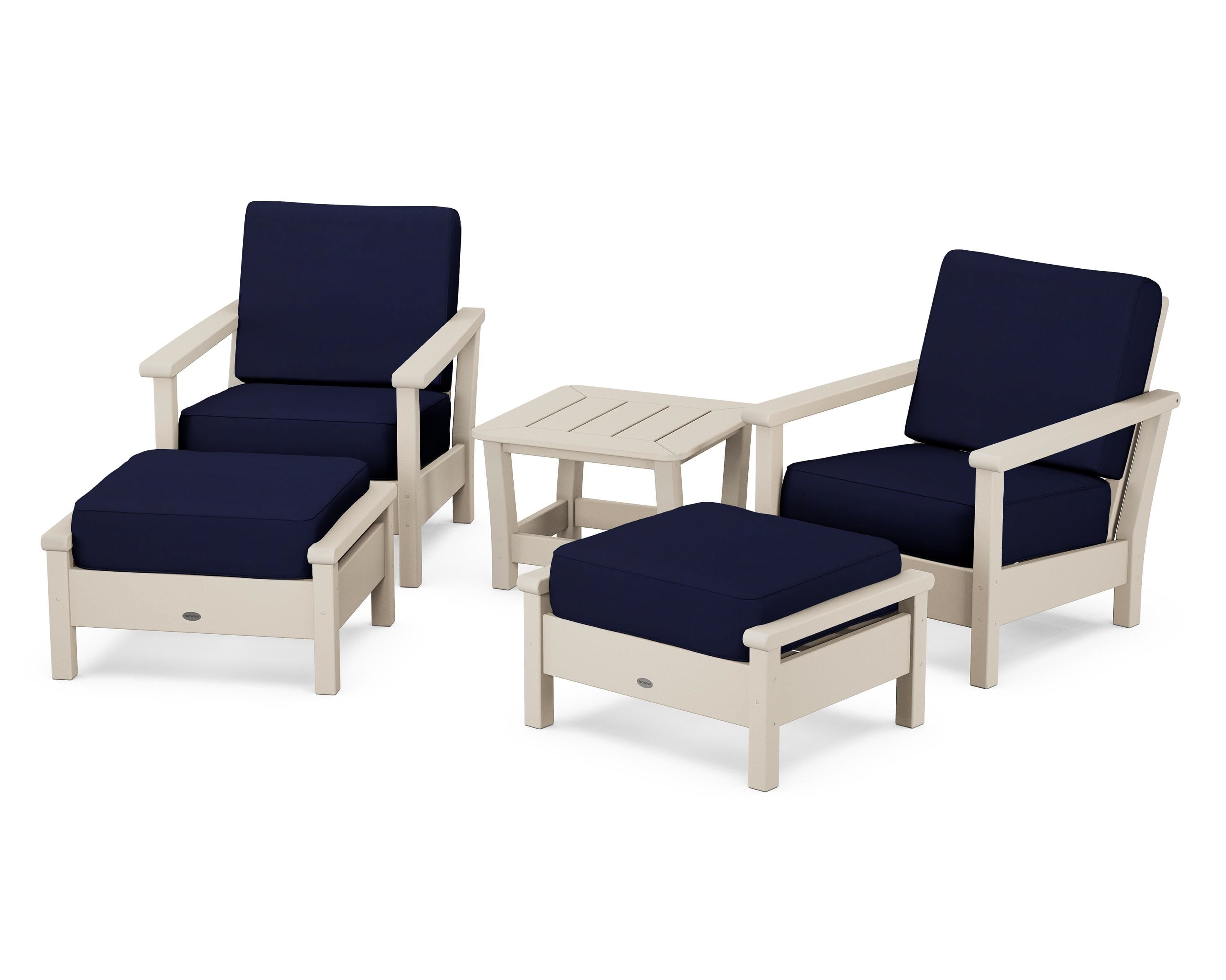 POLYWOOD® Harbour 5-Piece Deep Seating Chair Set in Sand / Navy