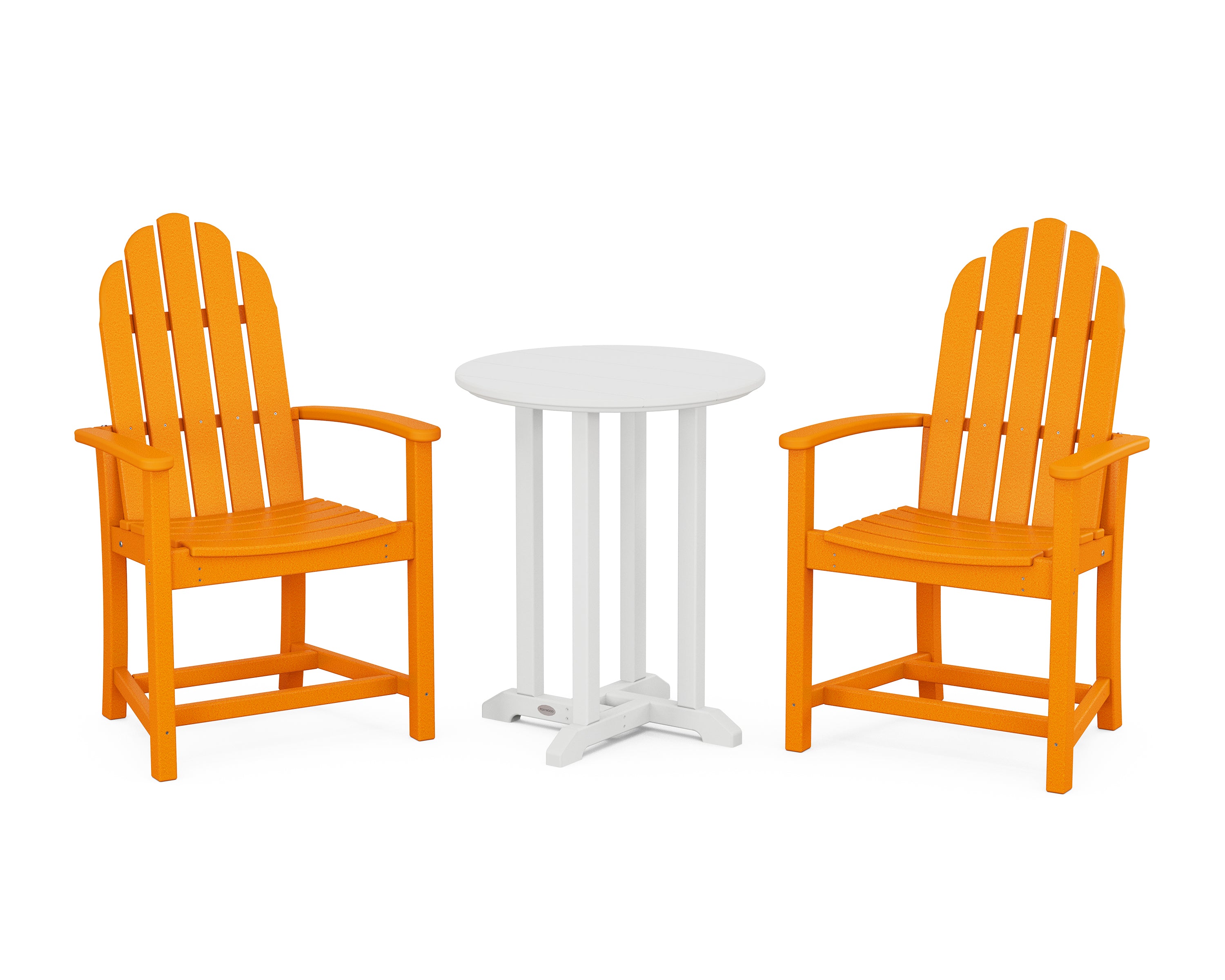 POLYWOOD® Classic Adirondack 3-Piece Round Bistro Dining Set in Tangerine / White