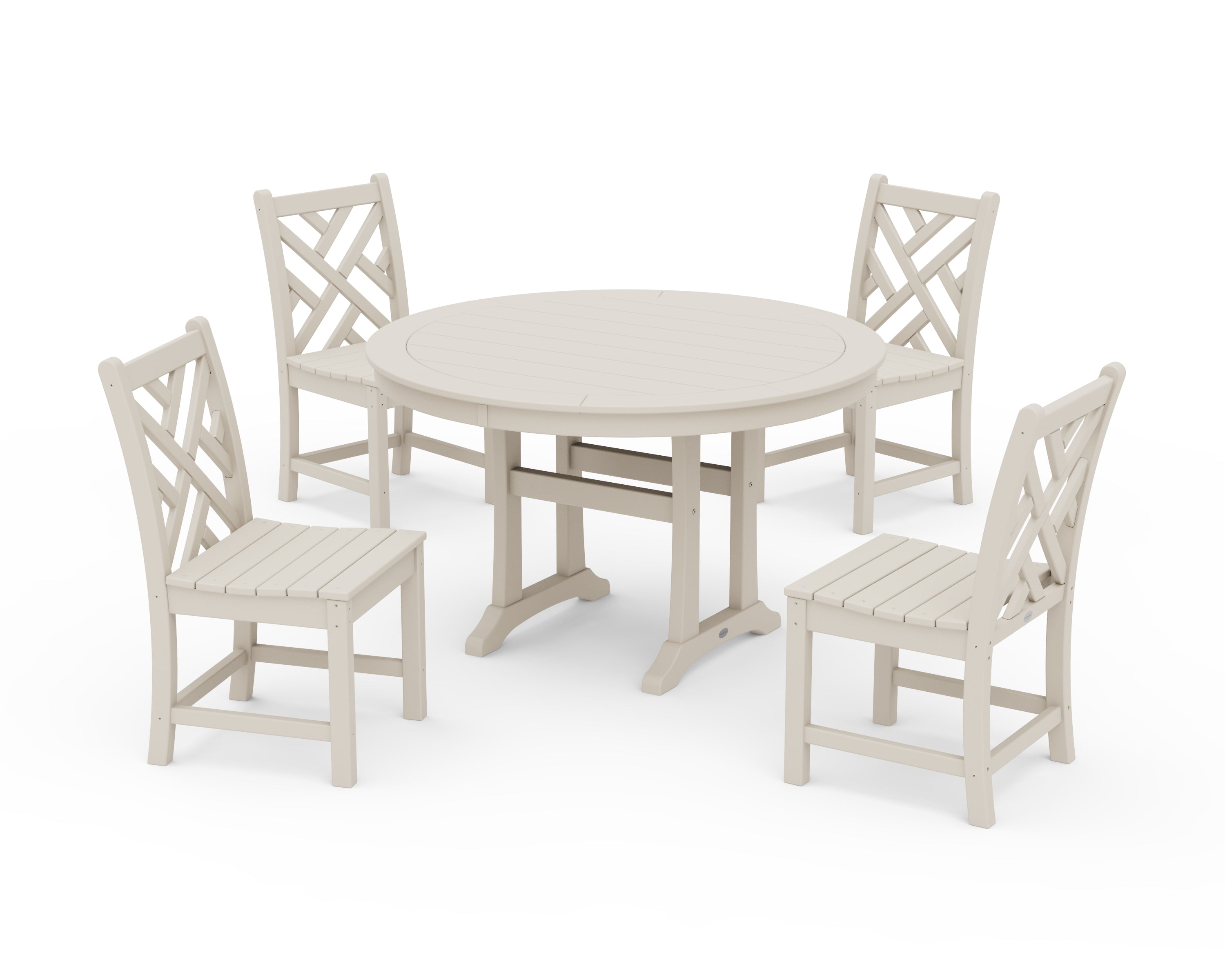 POLYWOOD® Chippendale Side Chair 5-Piece Round Dining Set With Trestle Legs in Sand