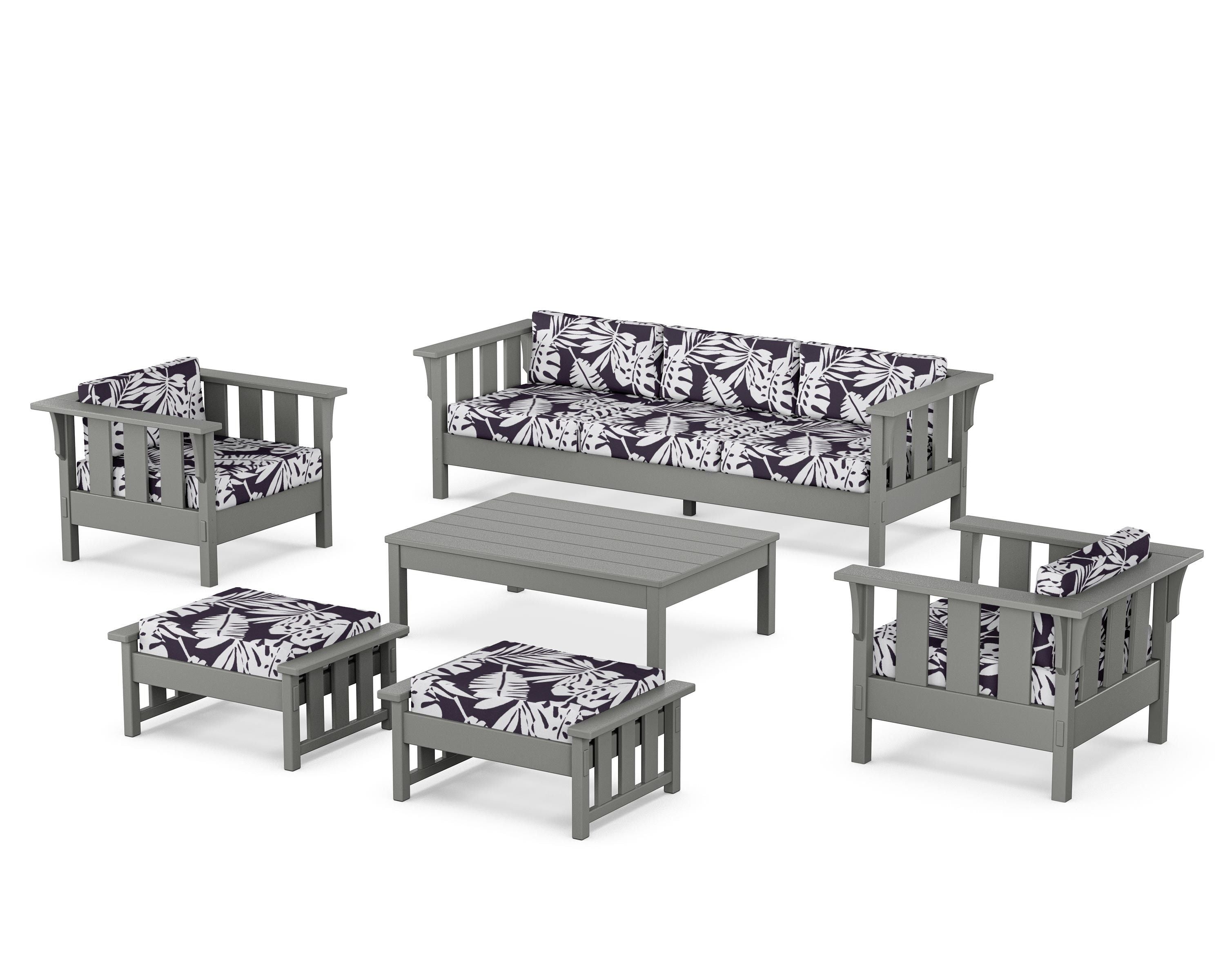 Martha Stewart by POLYWOOD® Acadia 6-Piece Lounge Sofa Set in Slate Grey / Leaf Navy