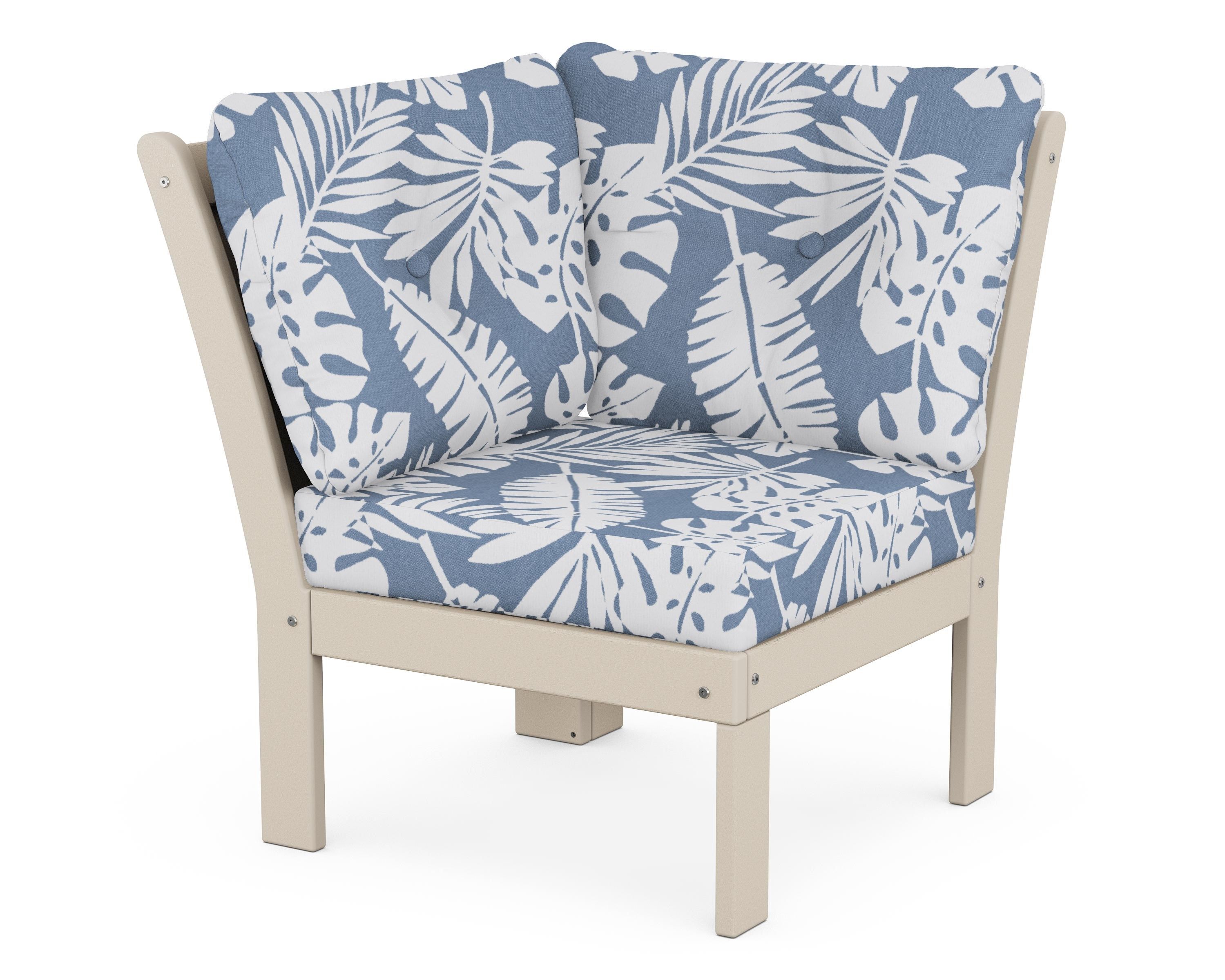 POLYWOOD® Vineyard Modular Corner Chair in Sand / Leaf Sky Blue