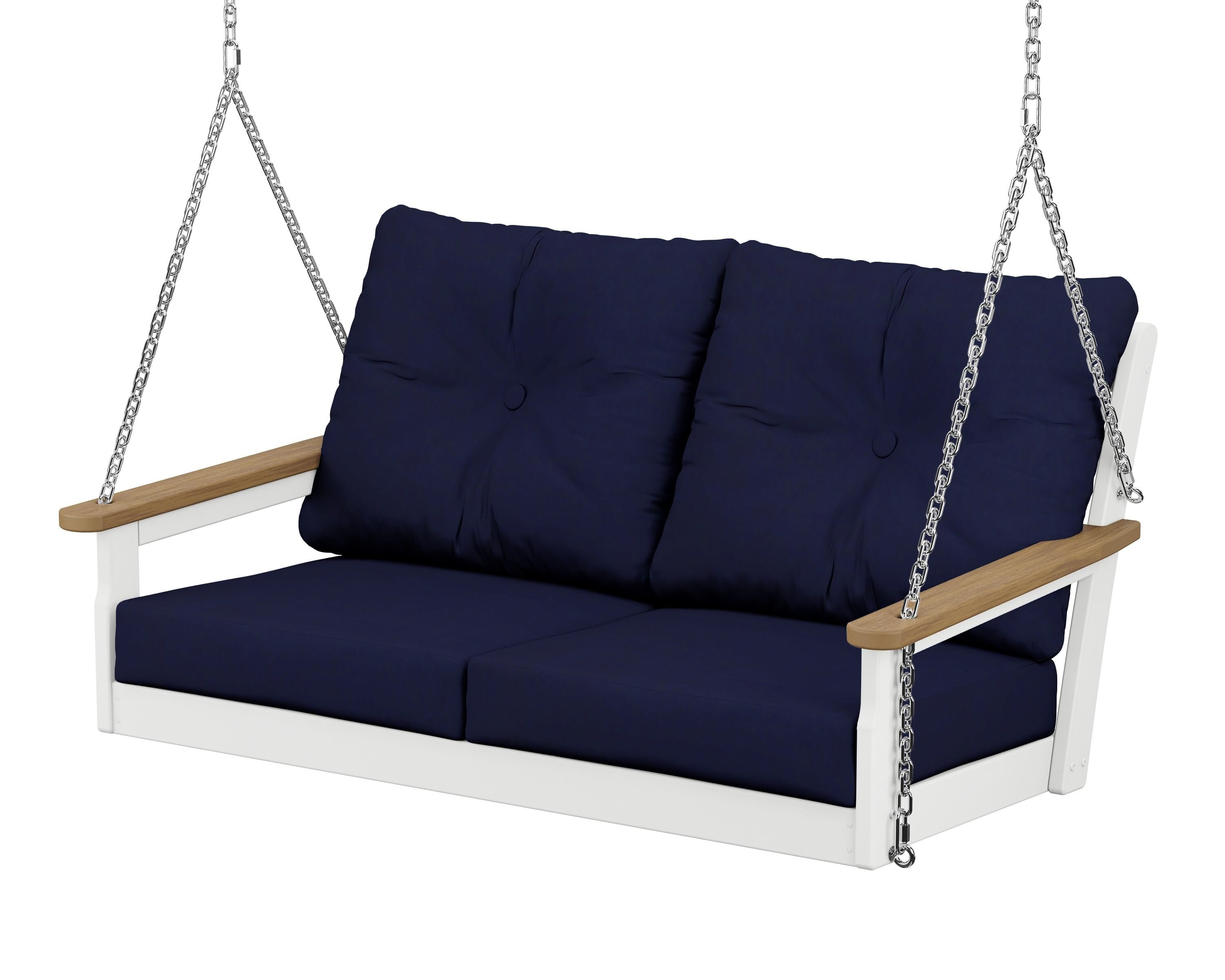 POLYWOOD® Vineyard Deep Seating Swing in White / Natural / Navy