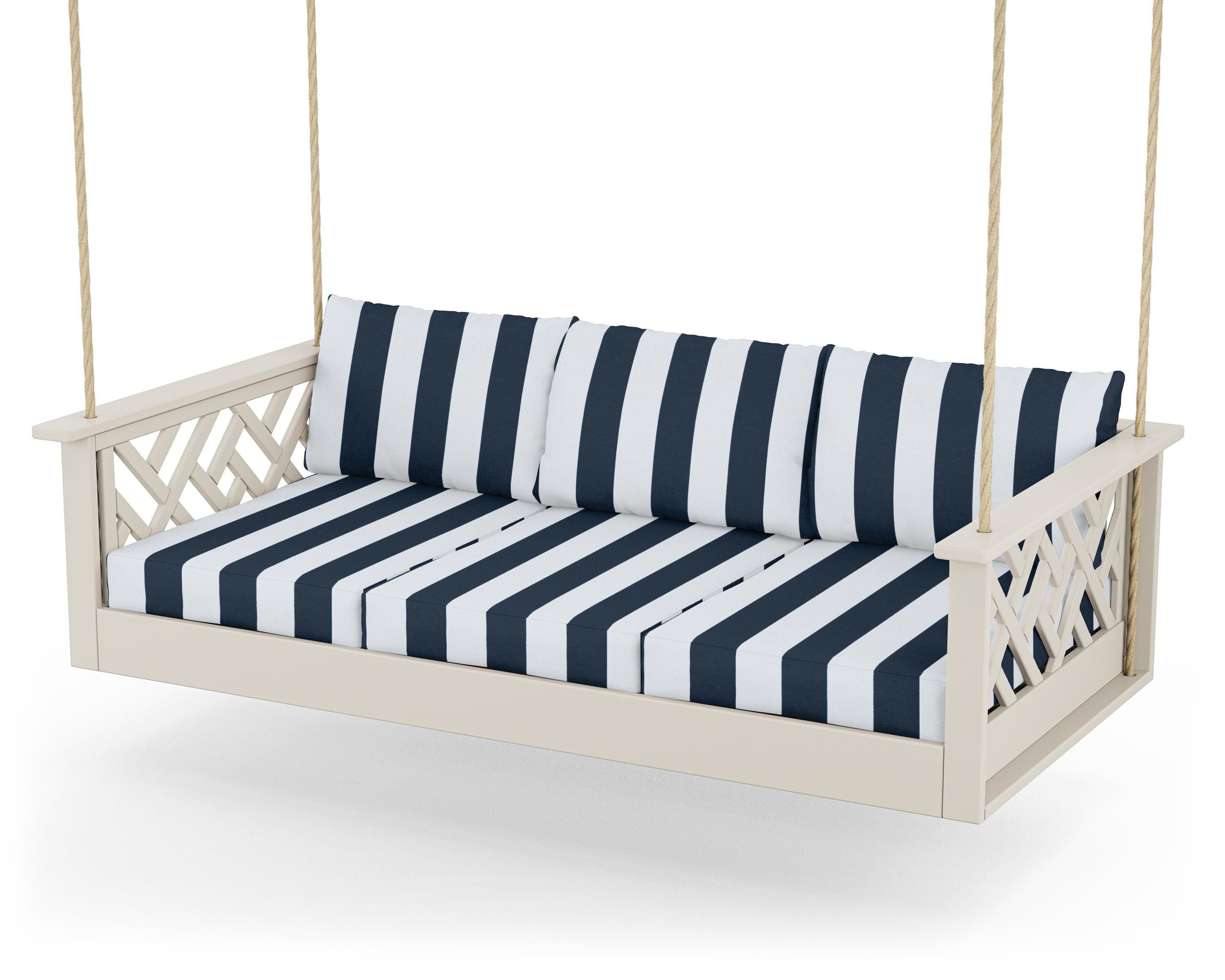 POLYWOOD® Chippendale Daybed Swing in Sand / Cabana Stripe Marine Indigo