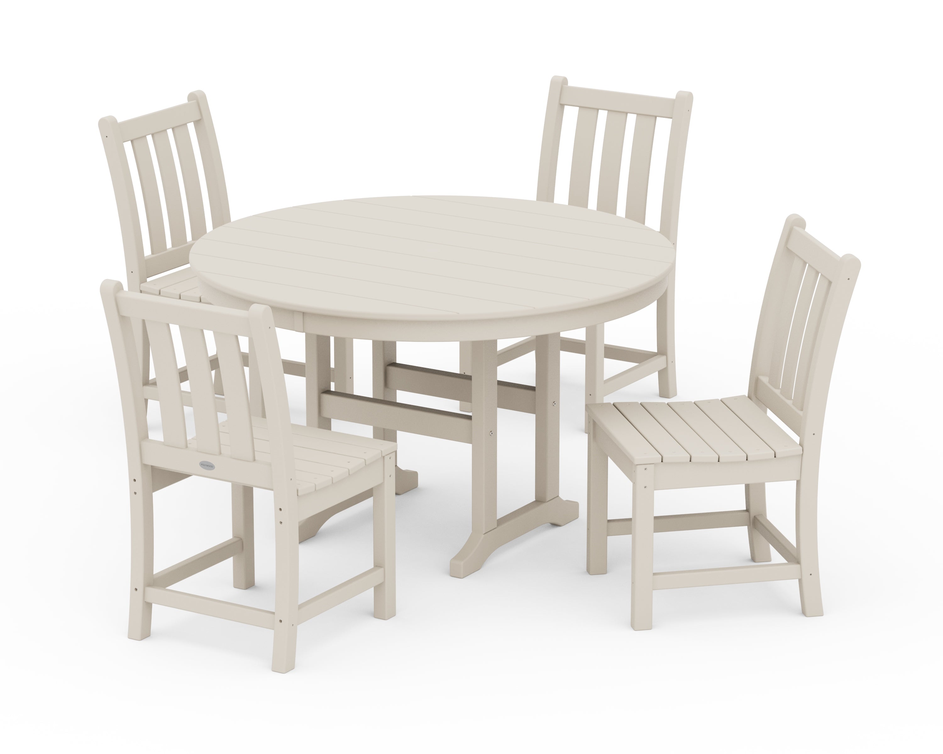 POLYWOOD® Traditional Garden Side Chair 5-Piece Round Farmhouse Dining Set in Sand