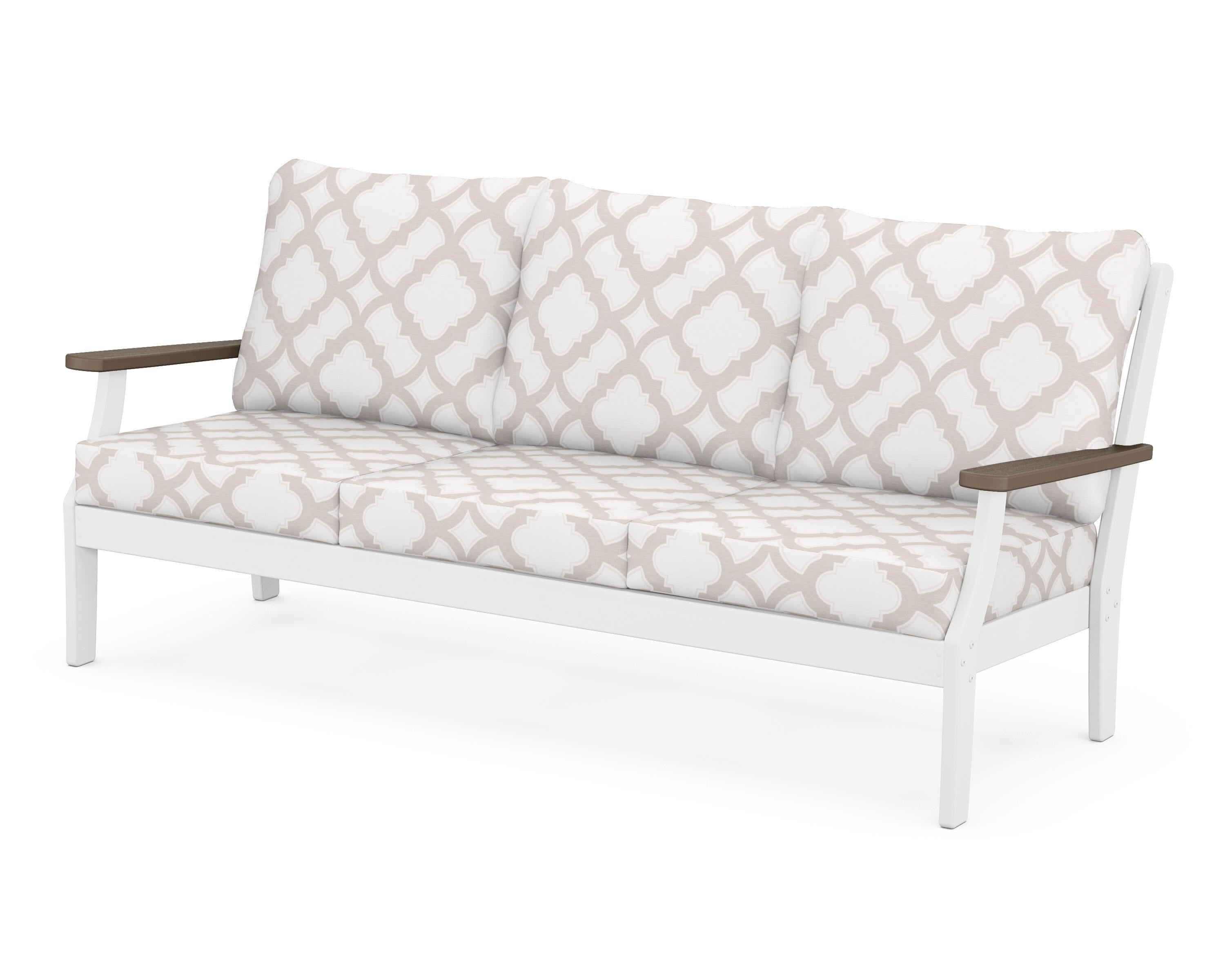 POLYWOOD® Braxton Deep Seating Sofa in White / Kona / Trellis Dune Burlap