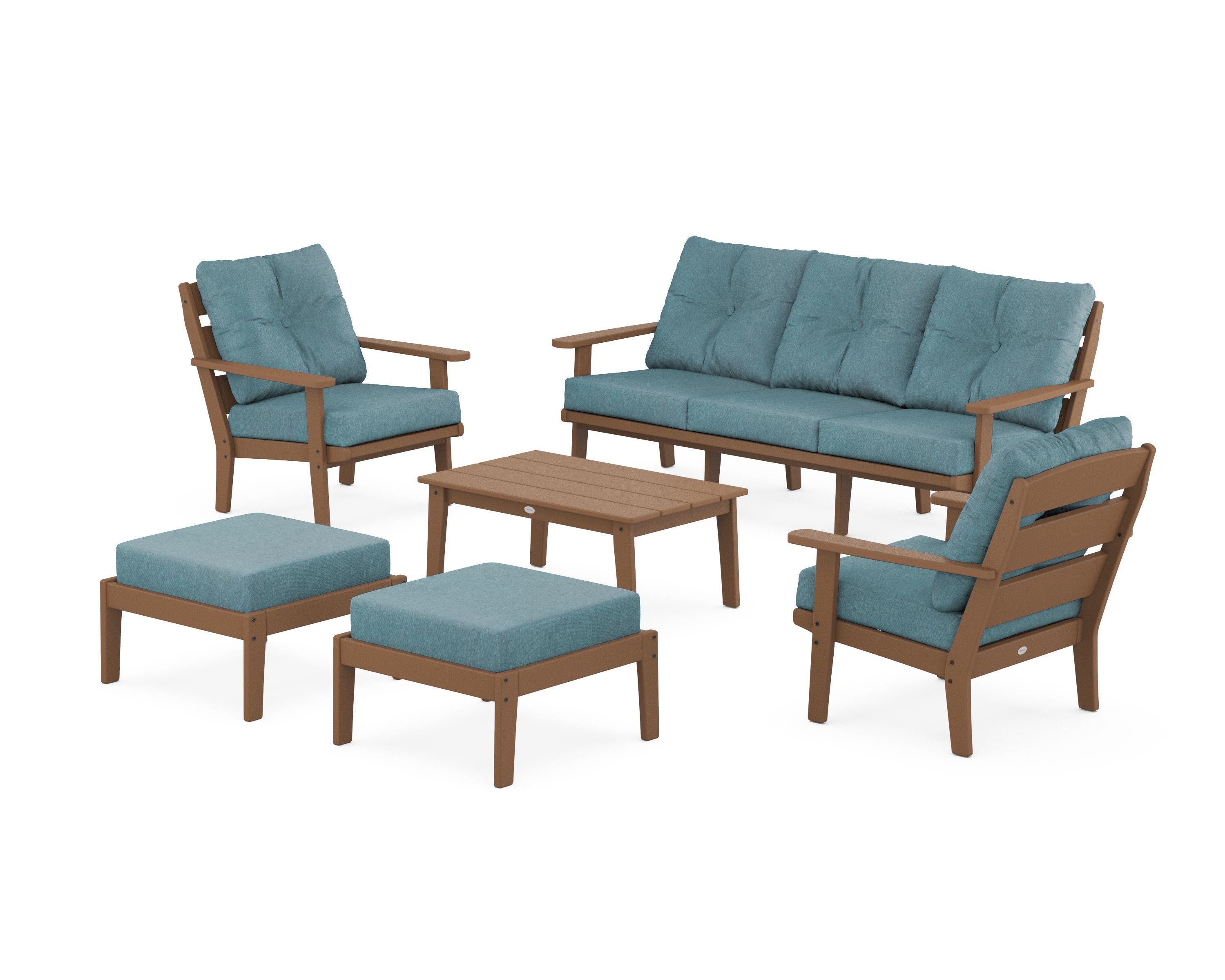 POLYWOOD® Lakeside 6-Piece Lounge Sofa Set in Teak / Ocean Teal