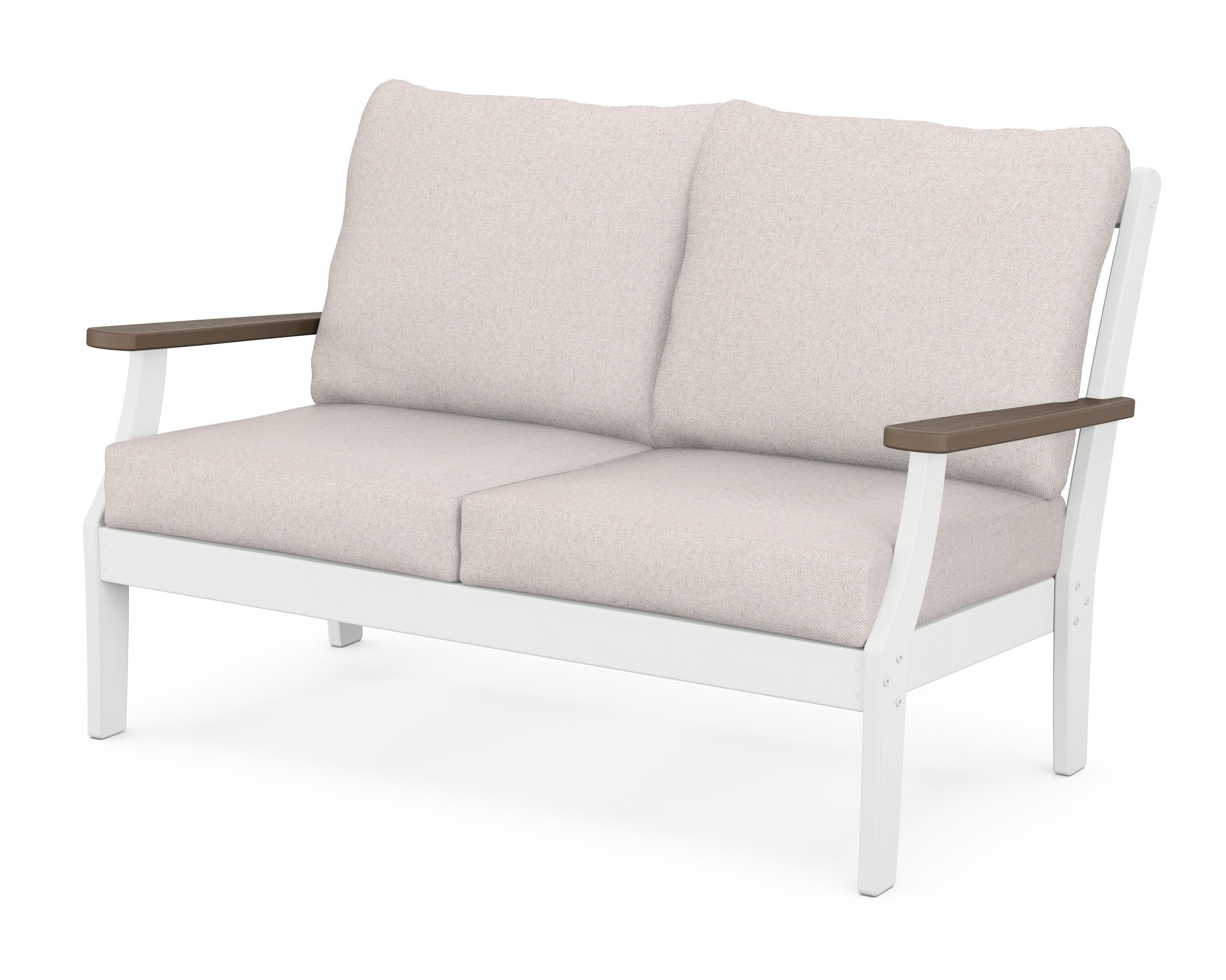 POLYWOOD® Braxton Deep Seating Loveseat in White / Kona / Dune Burlap