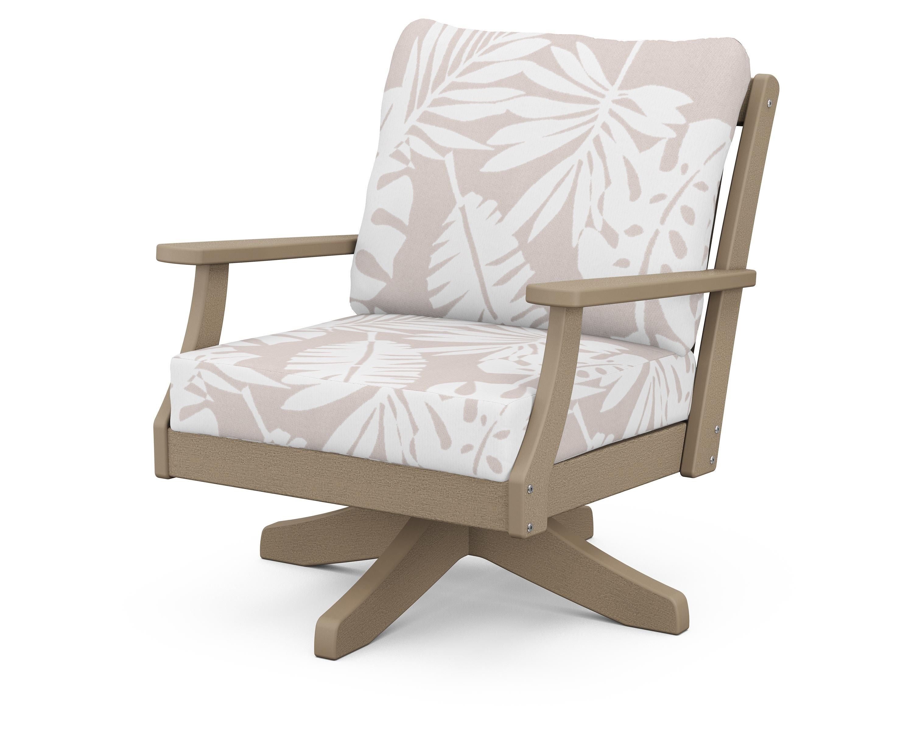 POLYWOOD® Braxton Deep Seating Swivel Chair in Vintage Sahara / Leaf Dune Burlap