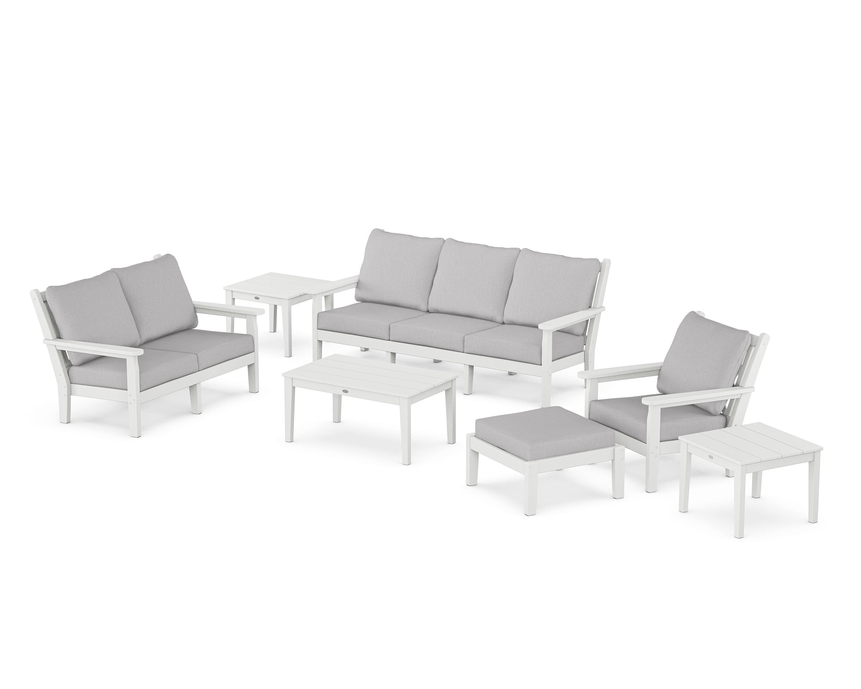 POLYWOOD® Chippendale 7-Piece Deep Seating Set in White / Granite