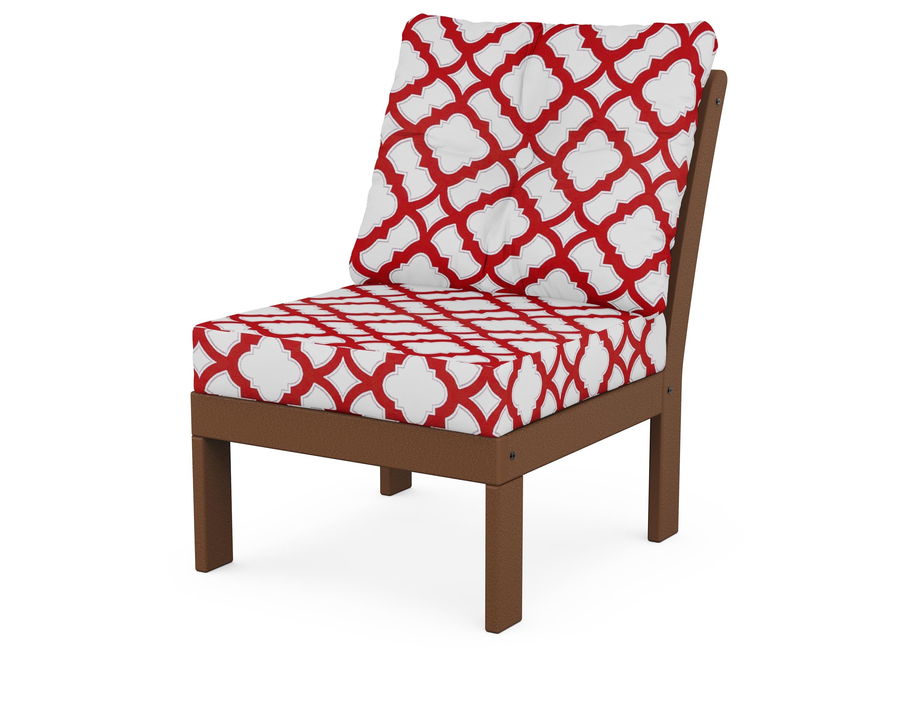POLYWOOD® Vineyard Modular Armless Chair in Teak / Trellis Crimson
