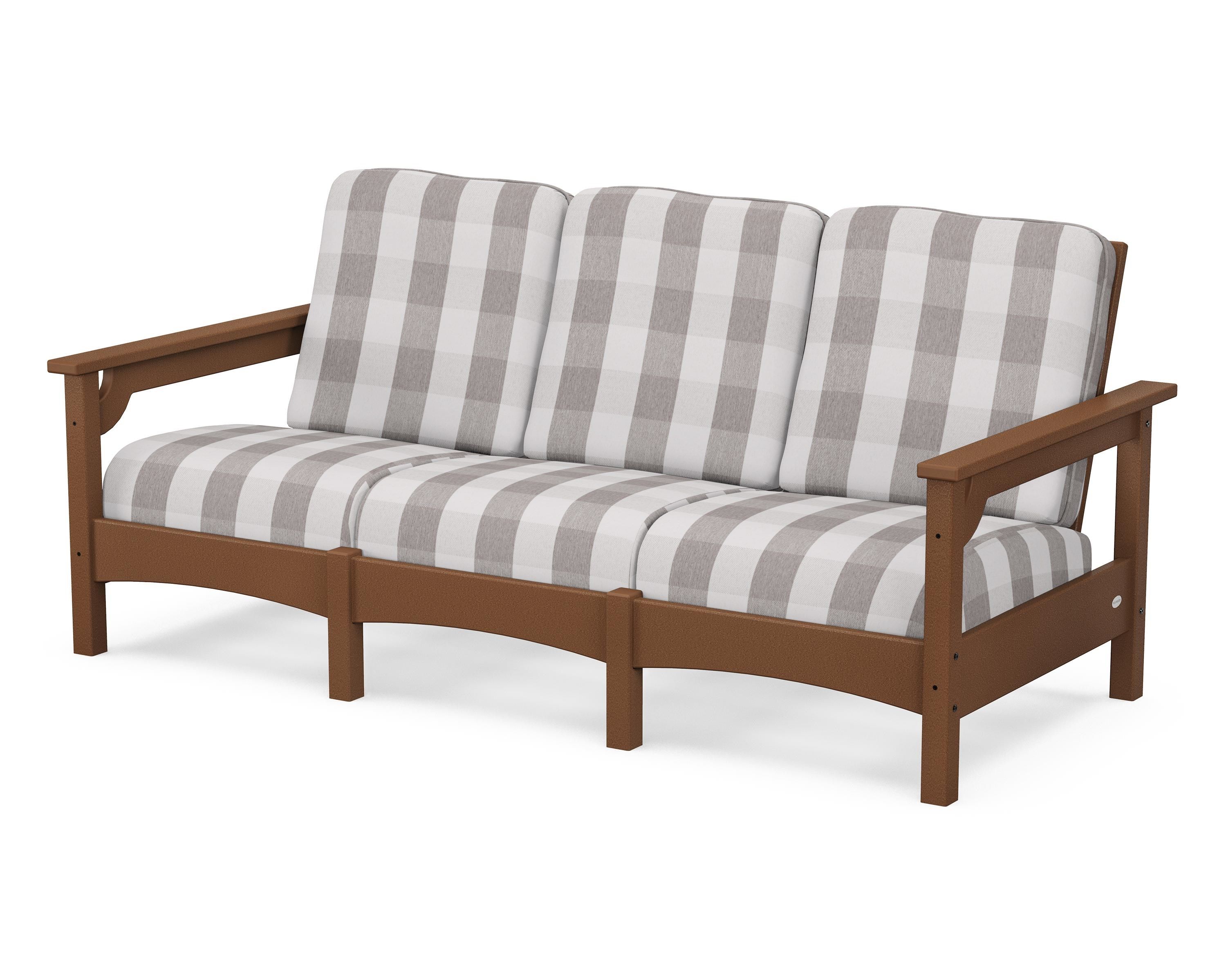POLYWOOD® Club Sofa in Teak / Buffalo Plaid Grey Mist