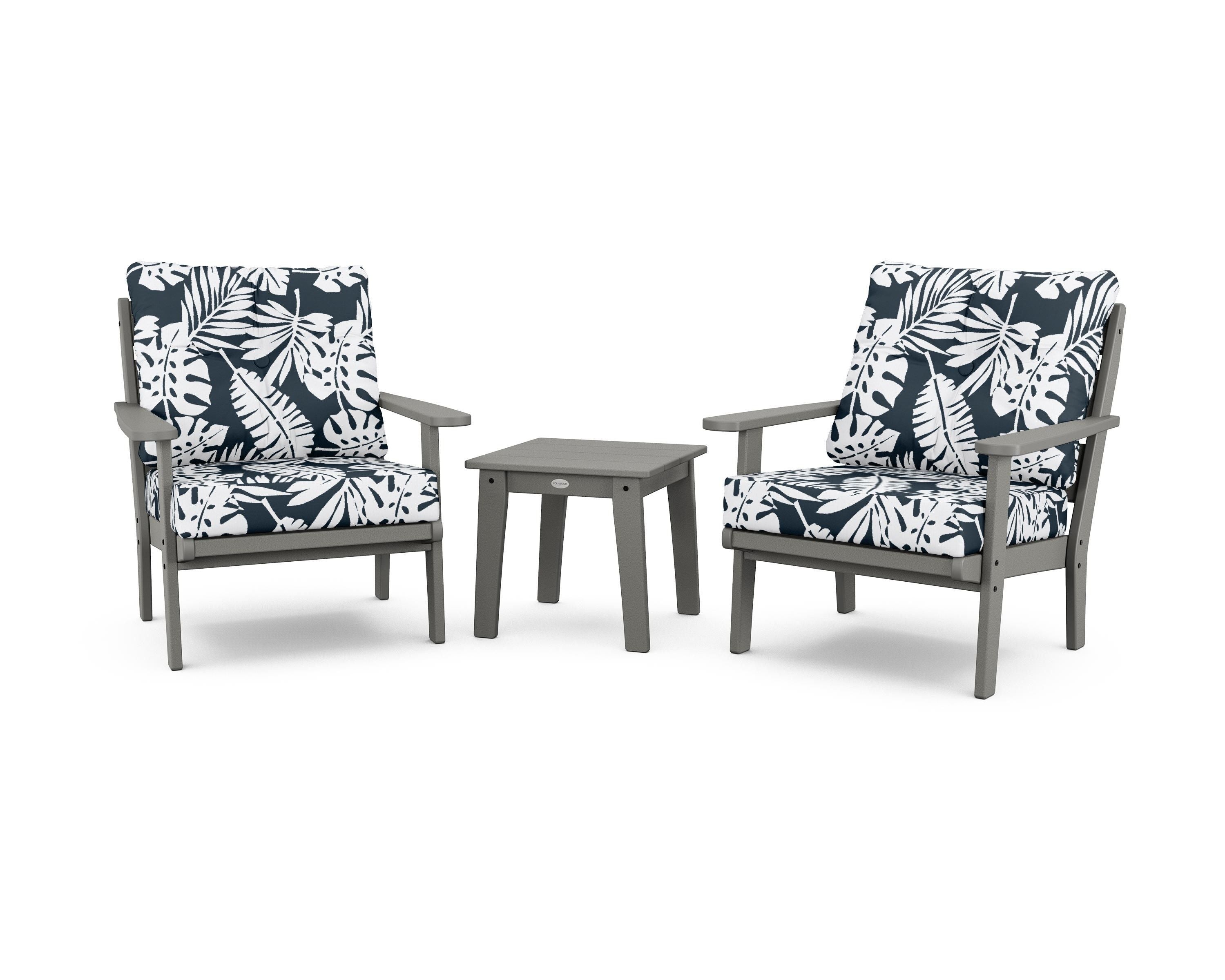 POLYWOOD® Lakeside 3-Piece Deep Seating Chair Set in Slate Grey / Leaf Marine Indigo