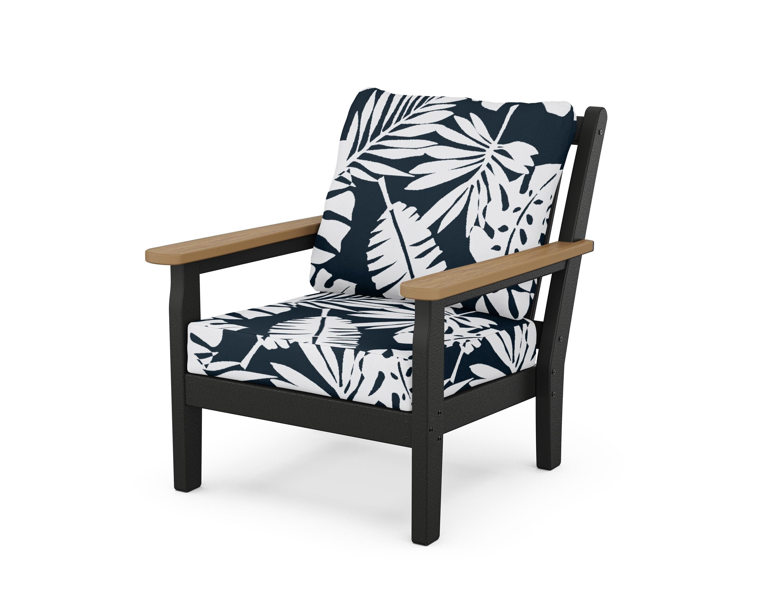 POLYWOOD® Chippendale Deep Seating Chair in Black / Natural / Leaf Marine Indigo