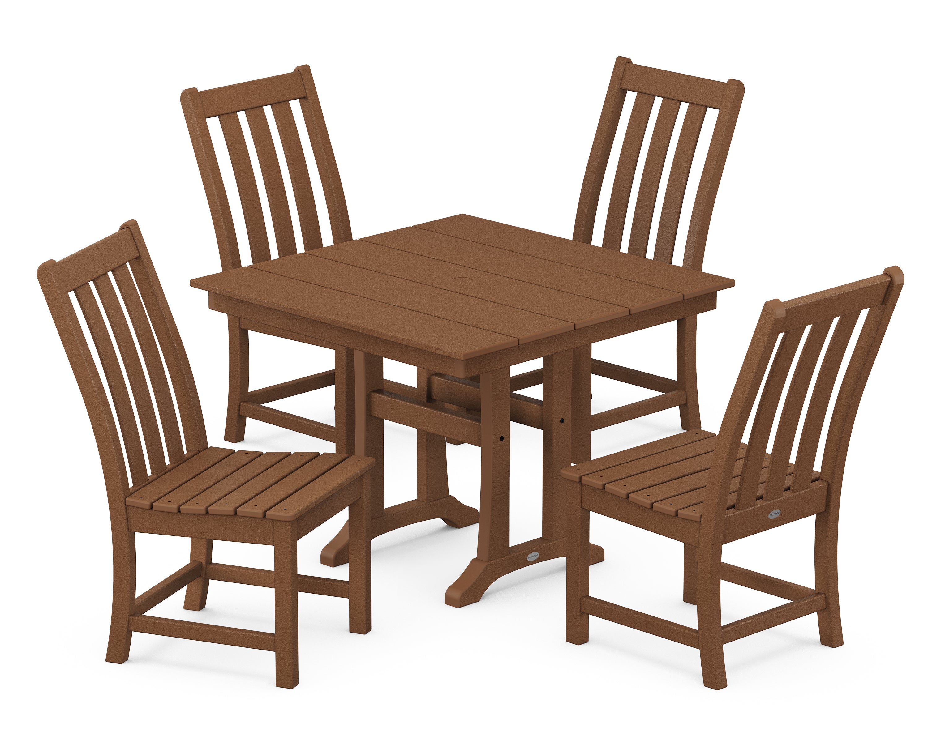 POLYWOOD® Vineyard 5-Piece Farmhouse Trestle Side Chair Dining Set in Teak