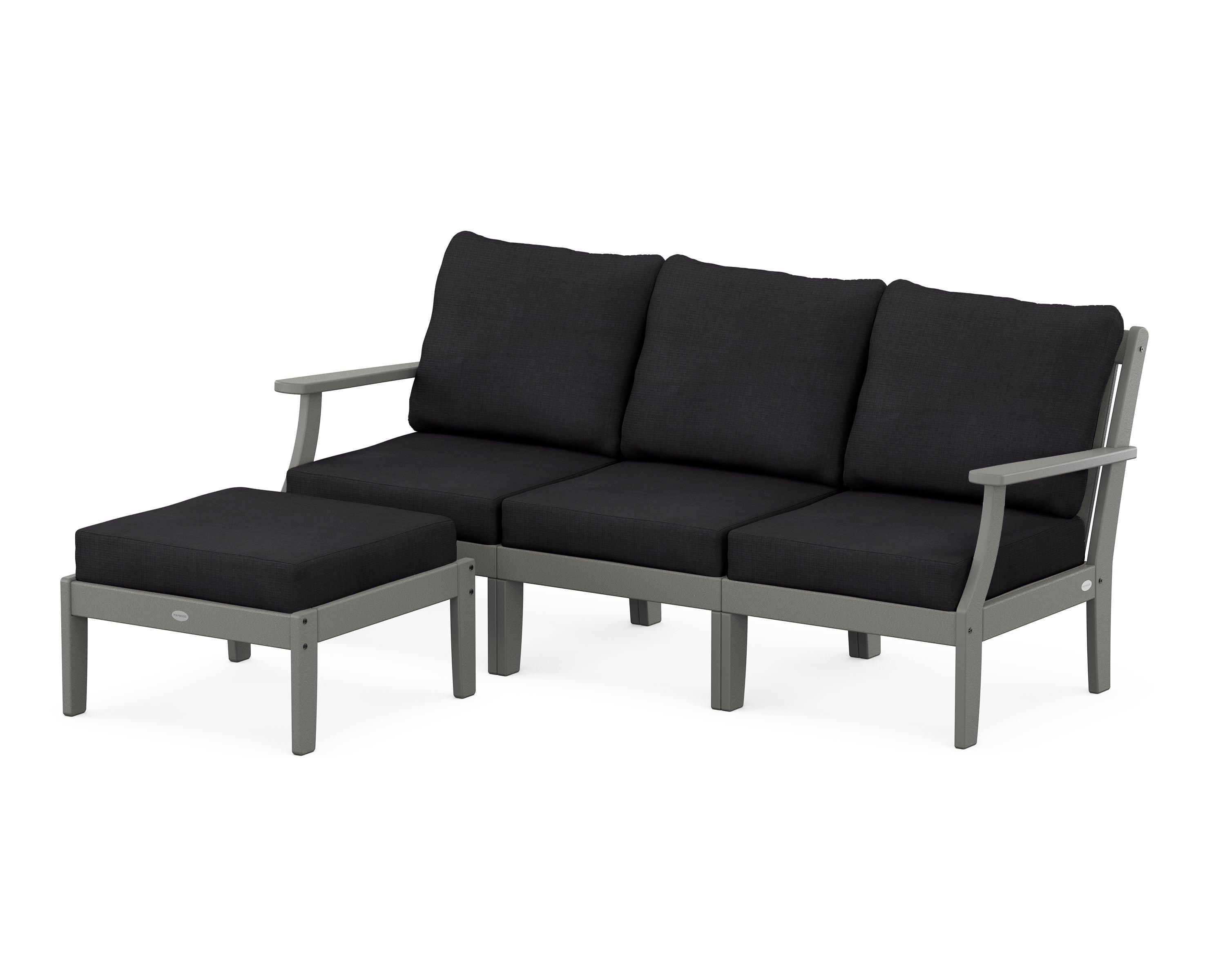 POLYWOOD® Braxton Modular 4-Piece Deep Seating Set with Ottoman in Slate Grey / Midnight Linen
