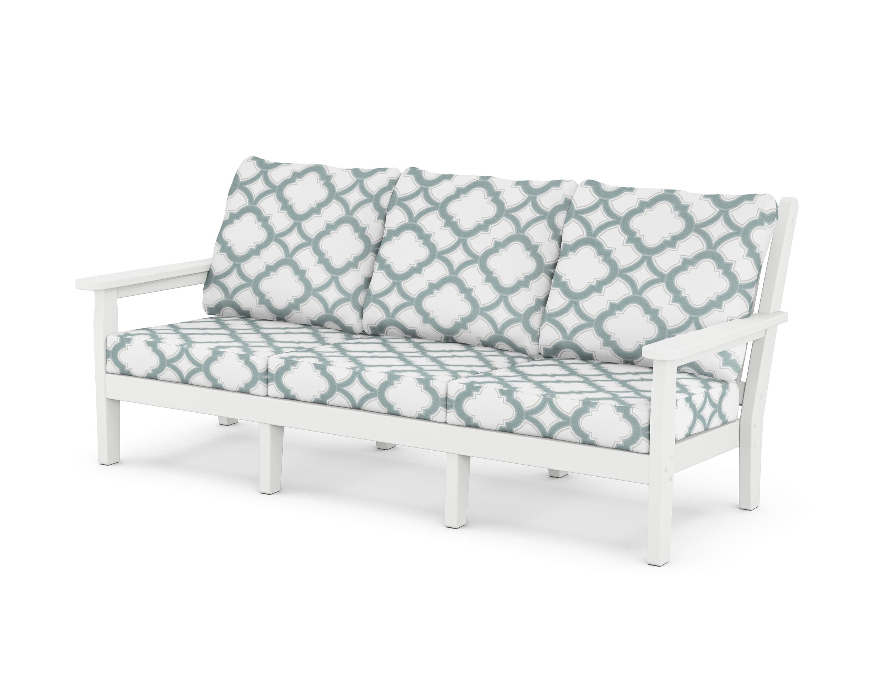 POLYWOOD® Chippendale Deep Seating Sofa in White / Trellis Glacier Spa