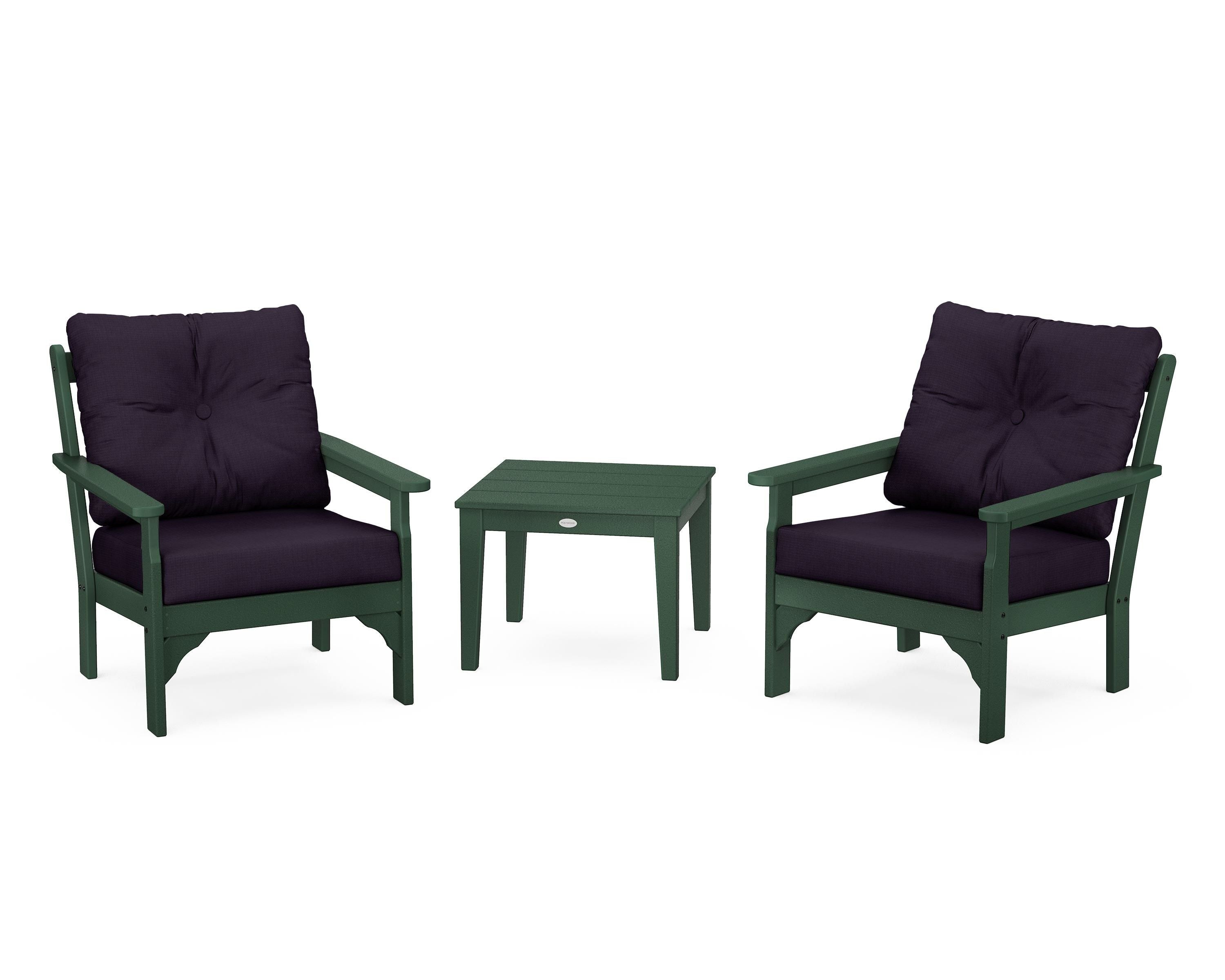 POLYWOOD® Vineyard 3-Piece Deep Seating Set in Green / Navy Linen