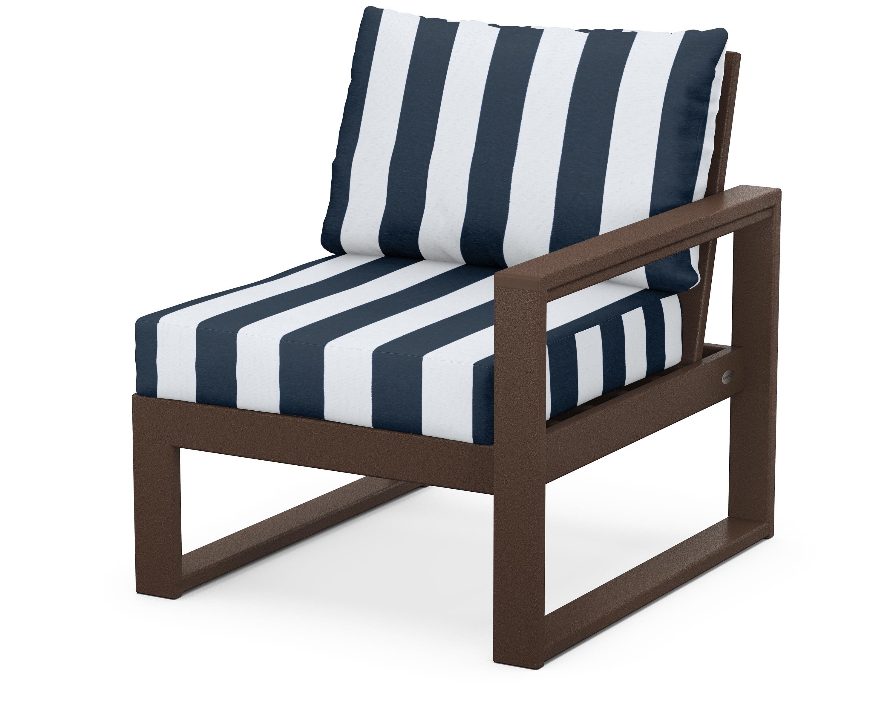 POLYWOOD® EDGE Modular Right Arm Chair in Mahogany / Cabana Stripe Marine Indigo