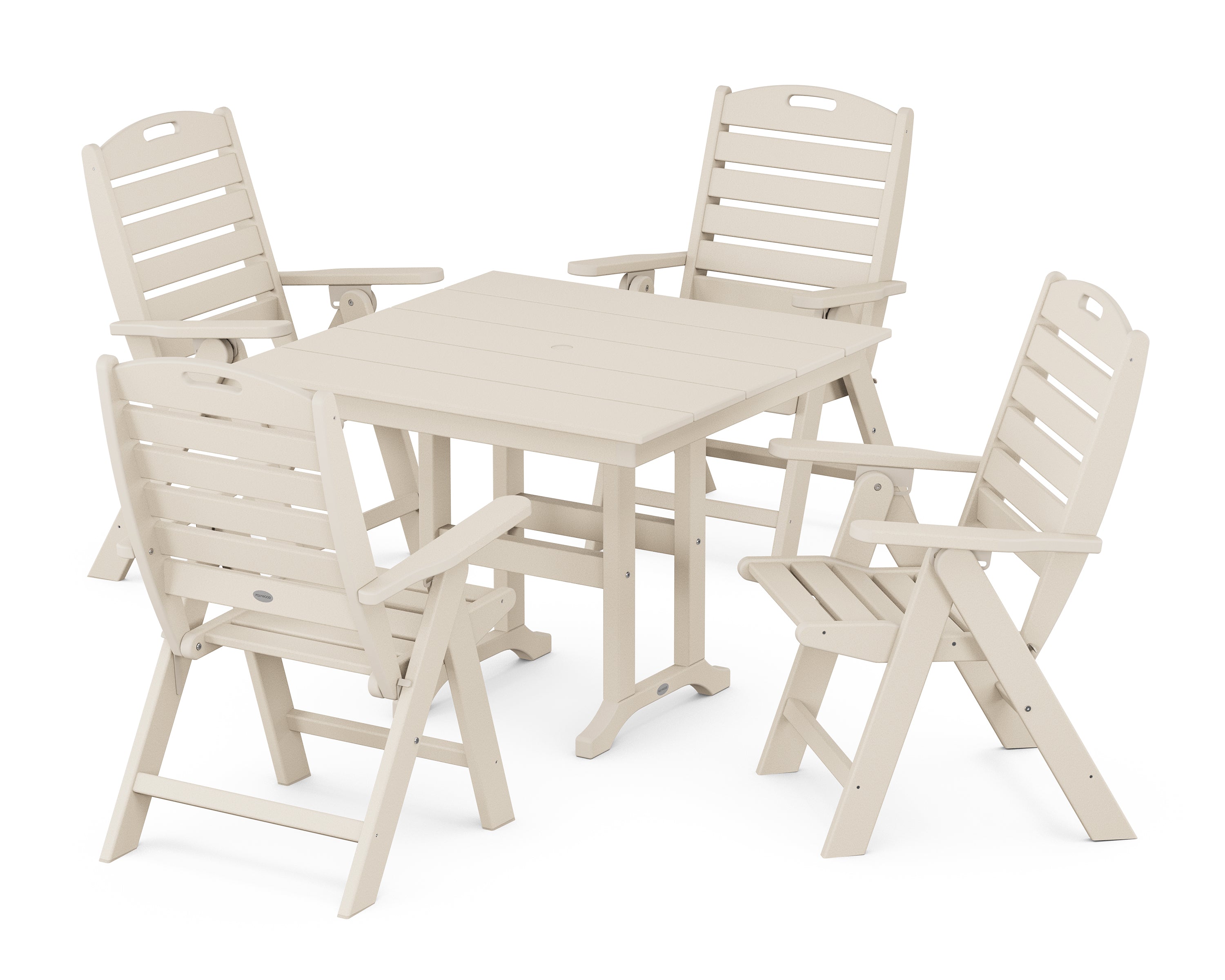 POLYWOOD® Nautical Folding Highback Chair 5-Piece Farmhouse Dining Set in Sand