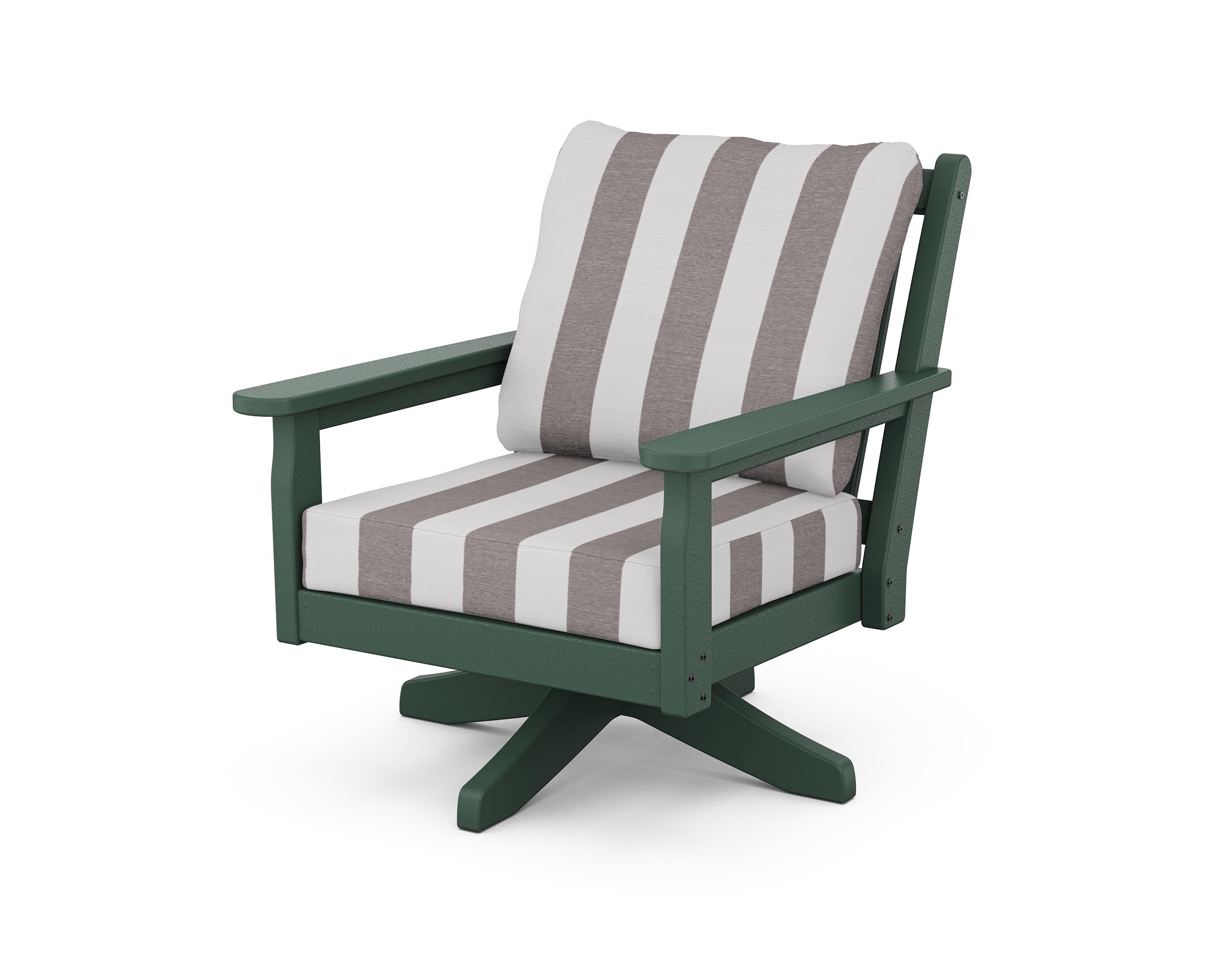 POLYWOOD® Chippendale Deep Seating Swivel Chair in Green / Cabana Stripe Grey Mist