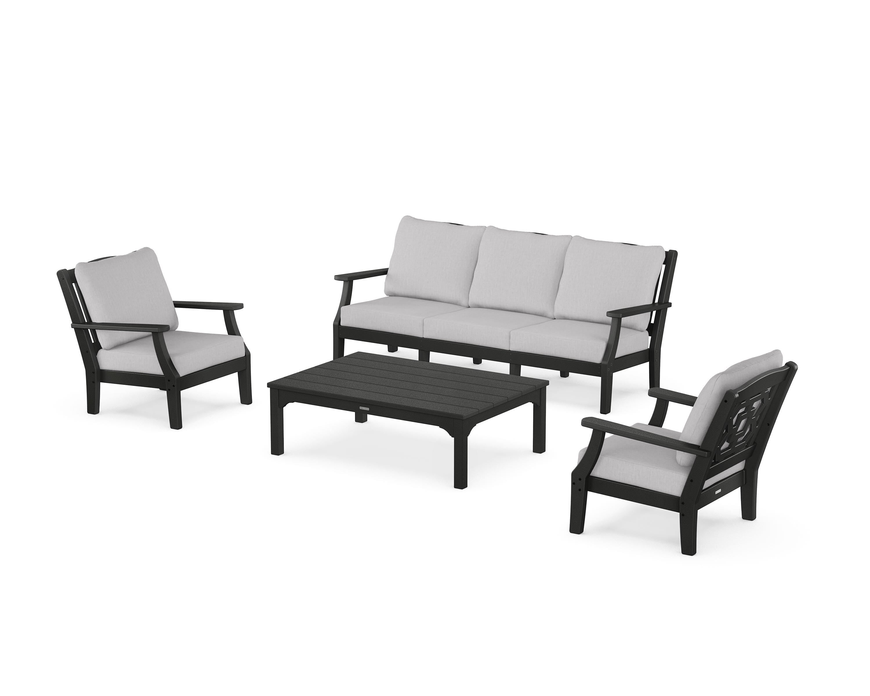 Martha Stewart by POLYWOOD® Chinoiserie 4-Piece Deep Seating Set with Sofa in Black / Granite