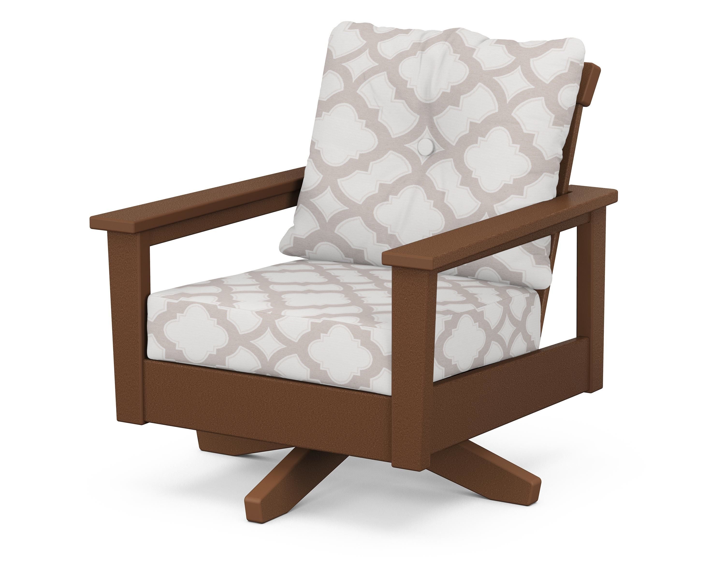 POLYWOOD® Prescott Deep Seating Swivel Chair in Teak / Trellis Dune Burlap