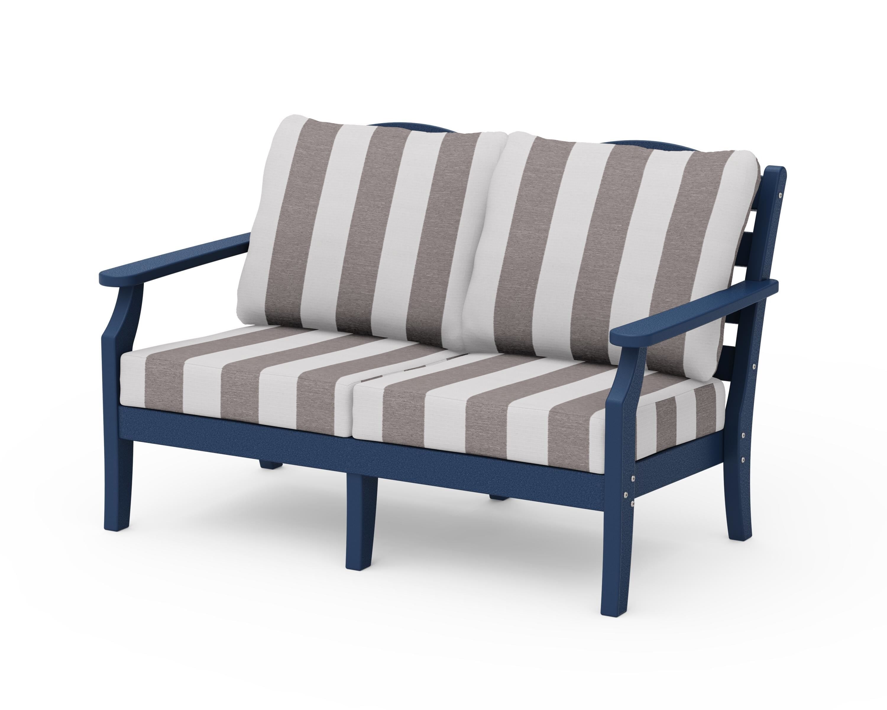 Draper James™ by POLYWOOD® Savannah Deep Seating Loveseat in Navy / Cabana Stripe Grey Mist