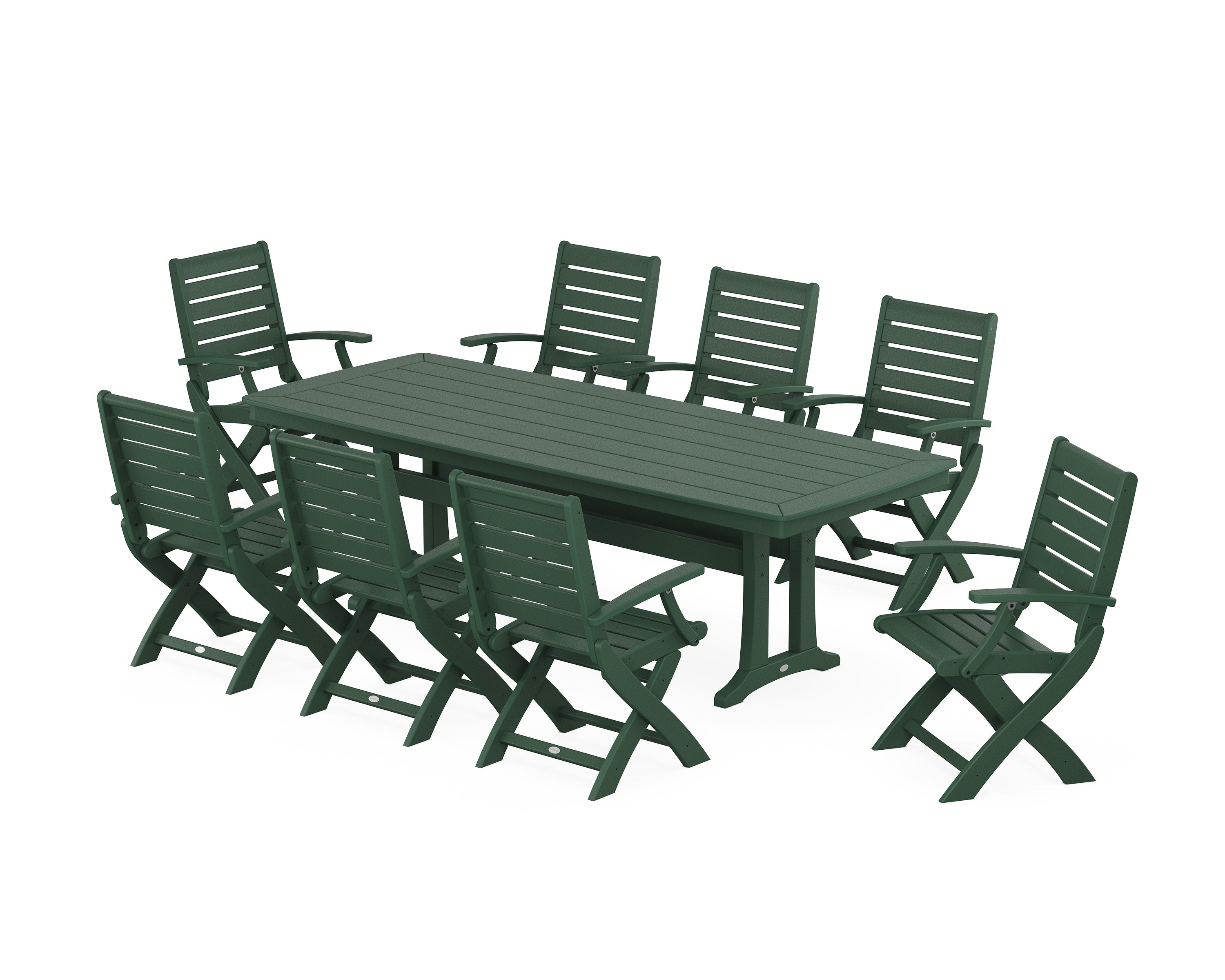 POLYWOOD® Signature Folding 9-Piece Dining Set with Trestle Legs in Green
