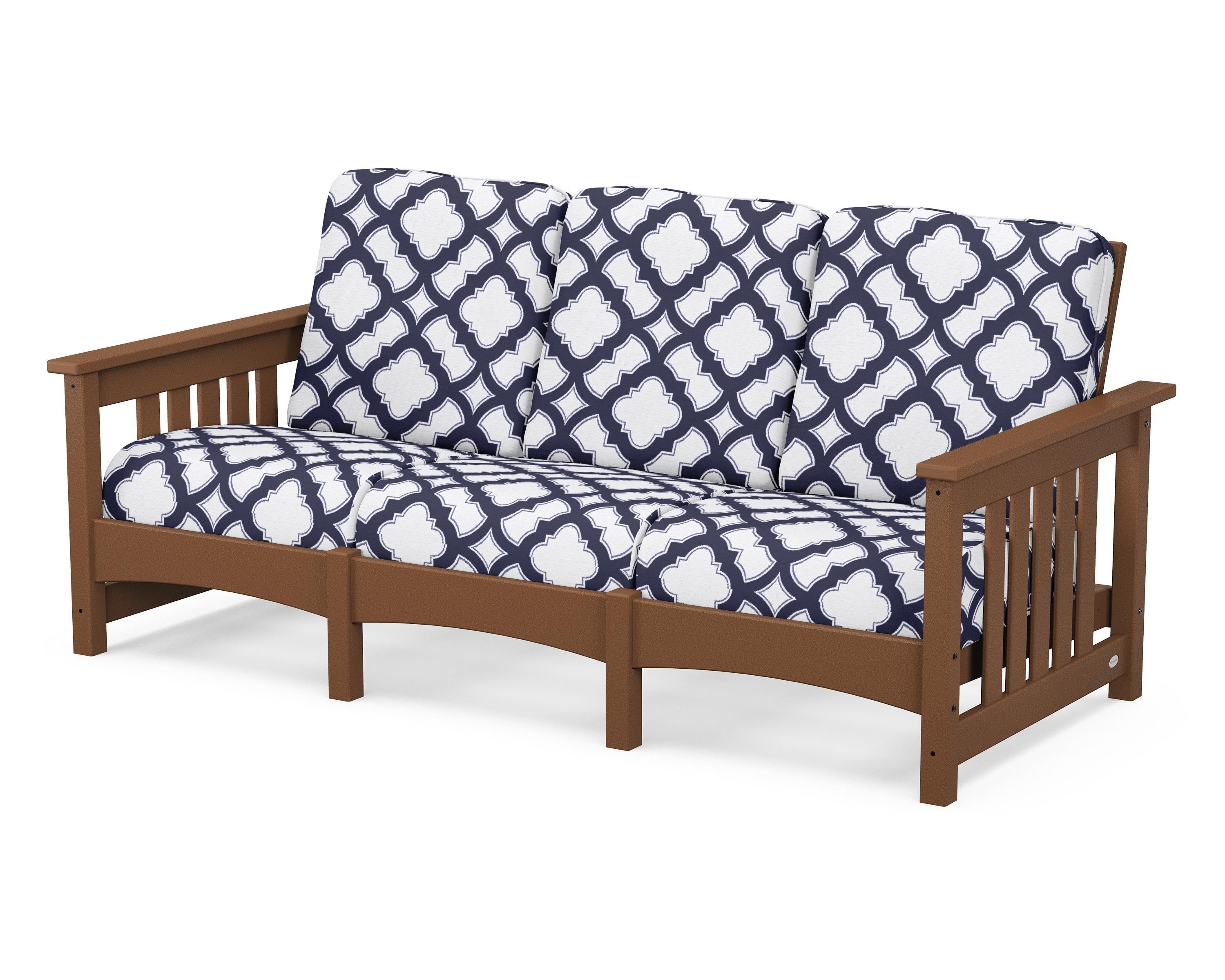 POLYWOOD® Club Mission Sofa in Teak / Trellis Navy