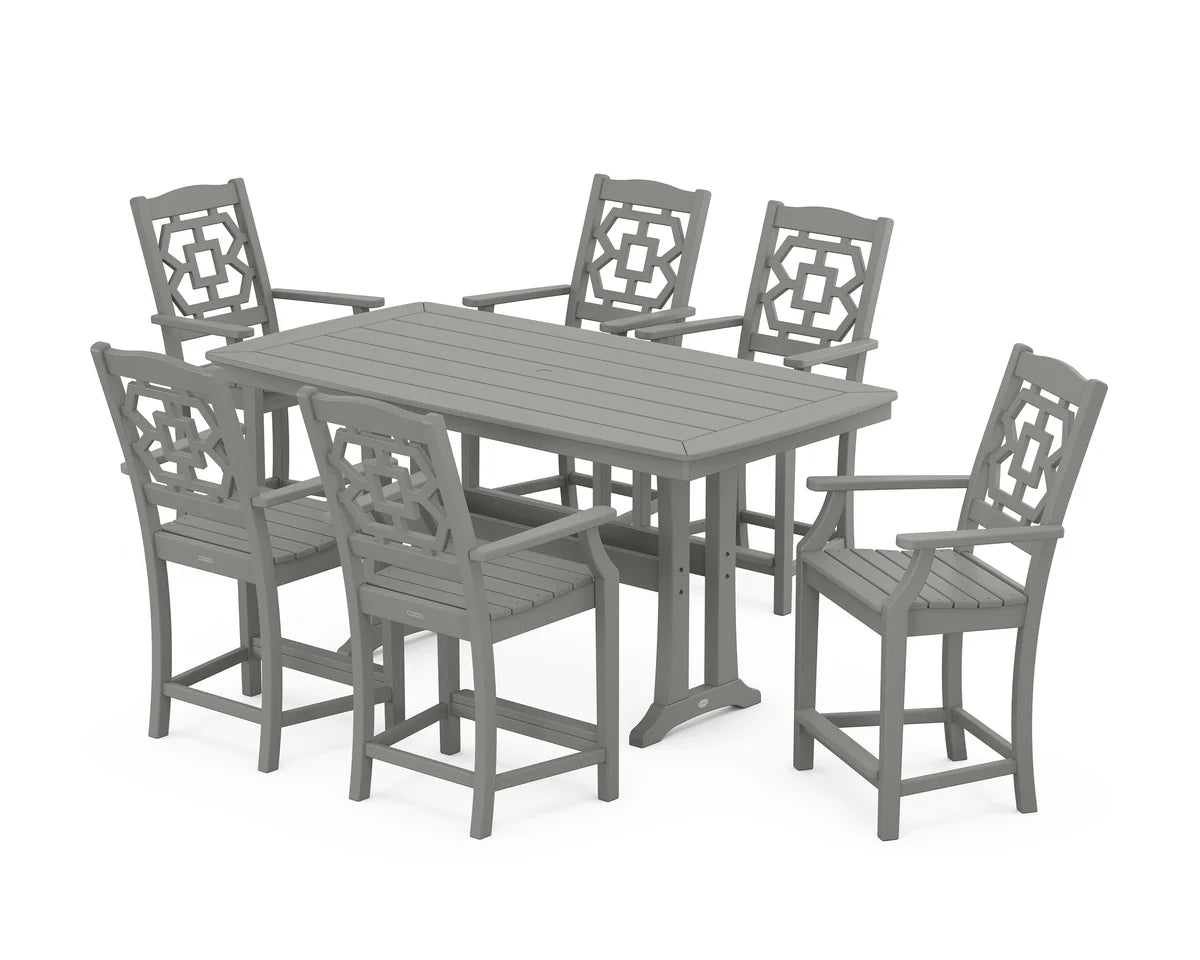 Chinoiserie Arm Chair 7-Piece Counter Set with Trestle Legs