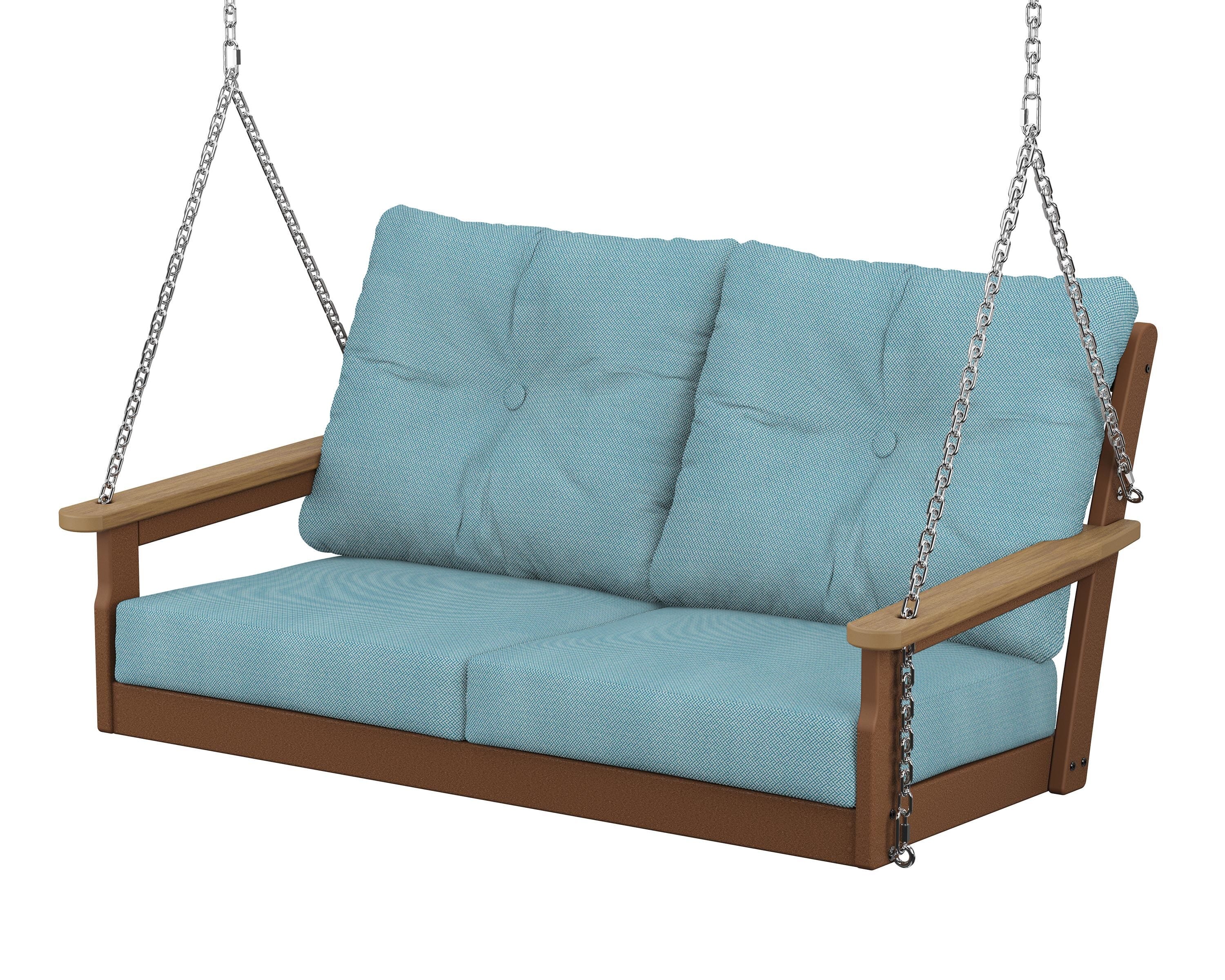 POLYWOOD® Vineyard Deep Seating Swing in Teak / Natural / Lattice Sky Blue