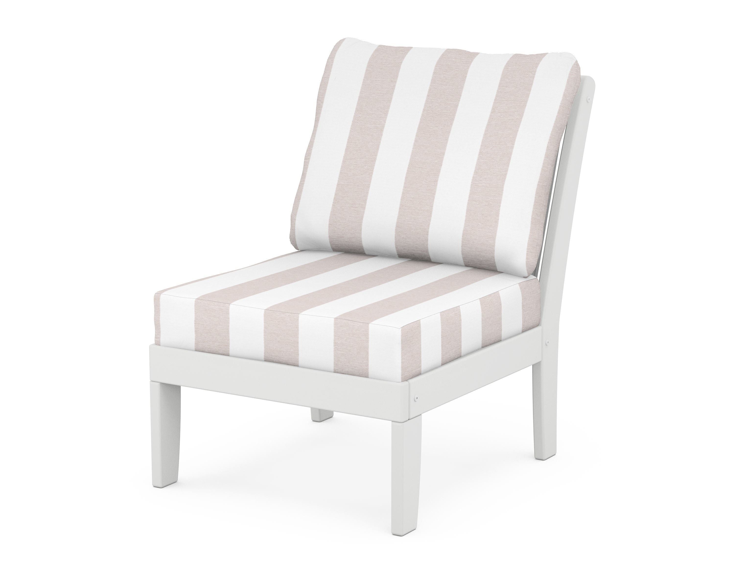 POLYWOOD® Braxton Modular Armless Chair in White / Cabana Stripe Dune Burlap