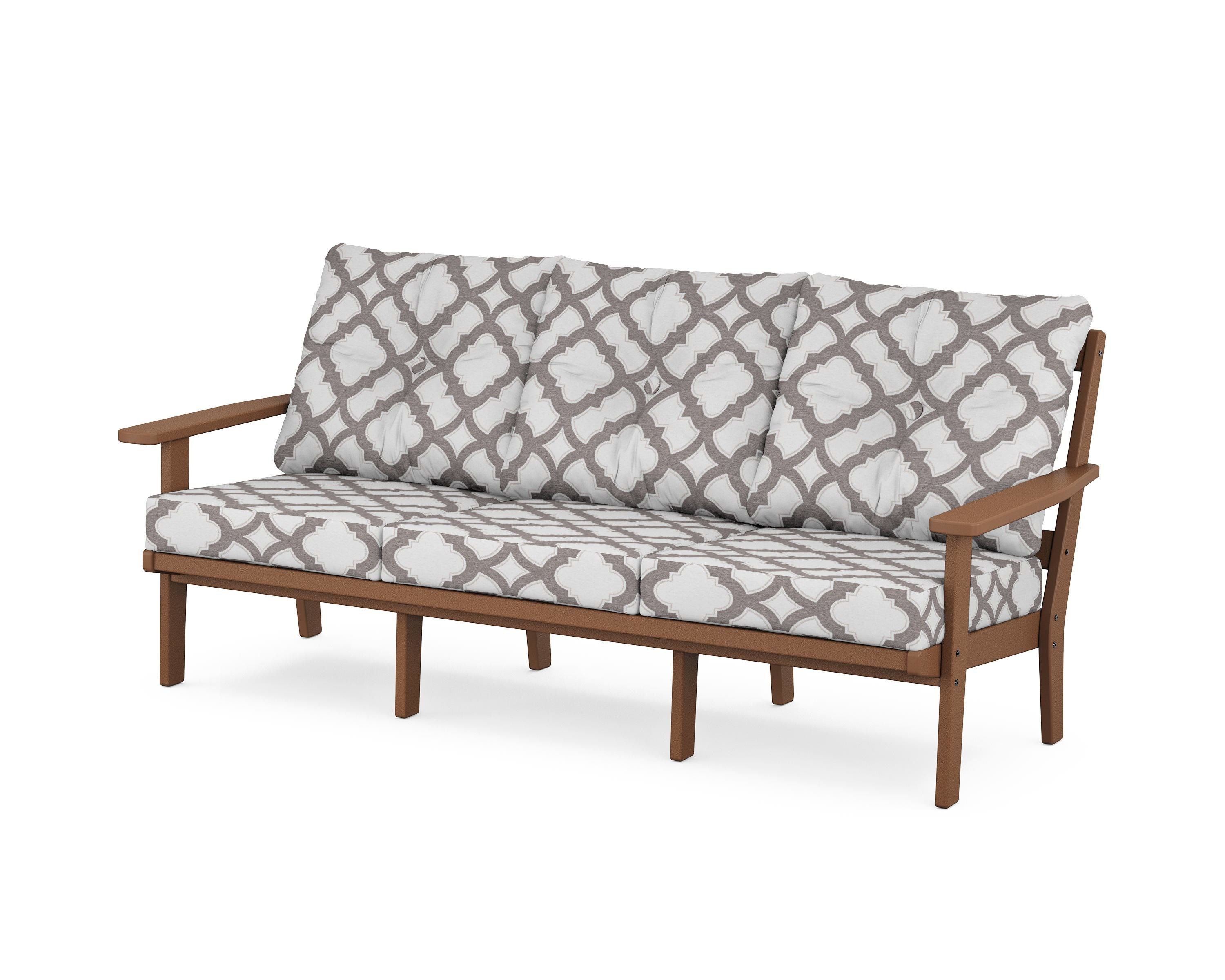 POLYWOOD® Prairie Deep Seating Sofa in Teak / Trellis Grey Mist