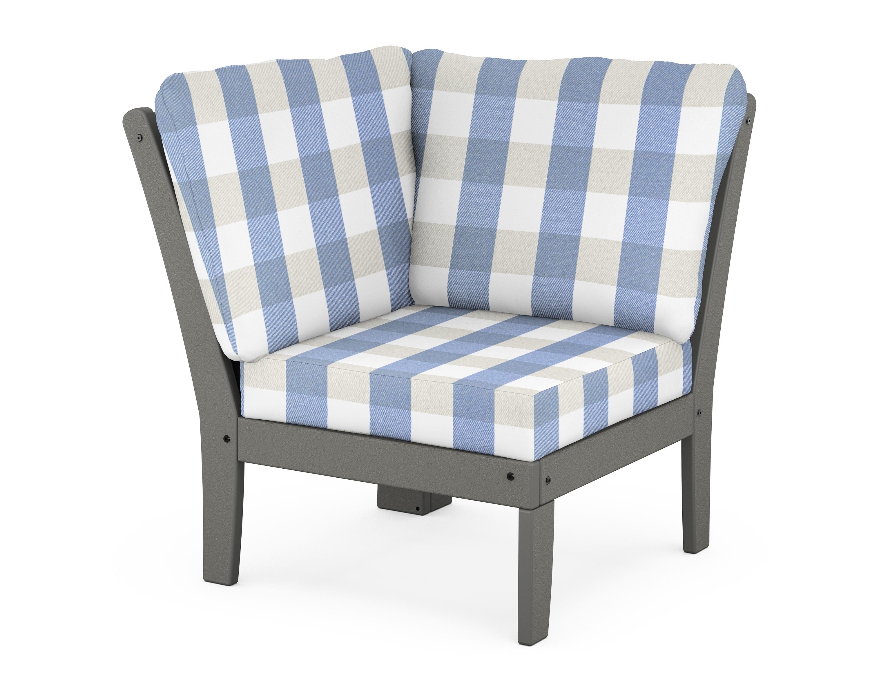 POLYWOOD® Braxton Modular Corner Chair in Slate Grey / Buffalo Plaid Sky Blue