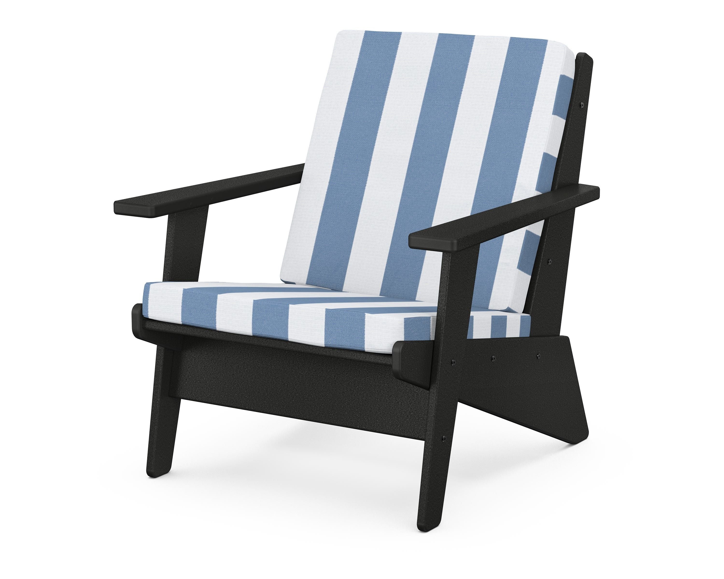 POLYWOOD® Riviera Modern Lounge Chair in Black / Cabana Stripe Sky Blue