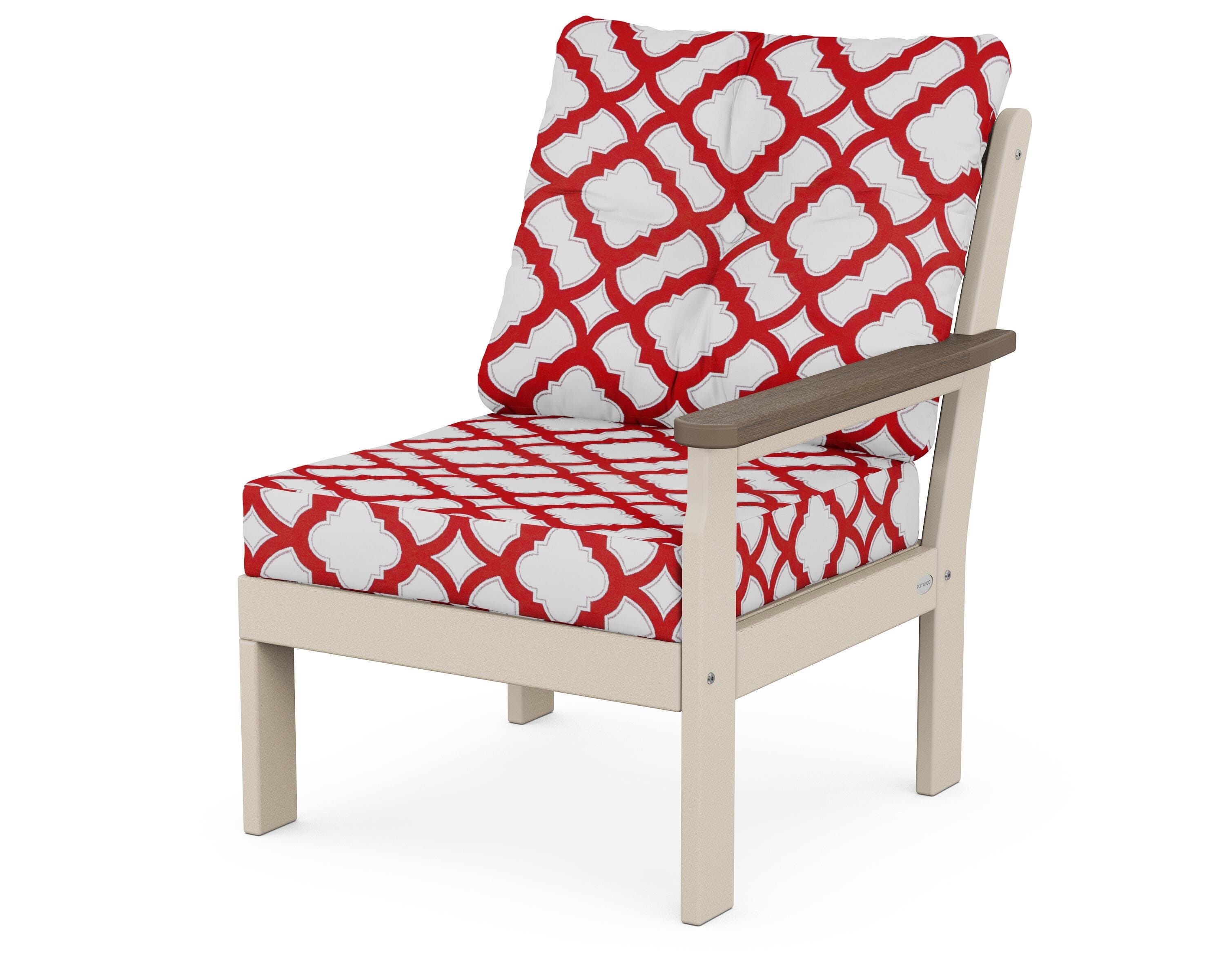 POLYWOOD® Vineyard Modular Right Arm Chair in Sand / Kona / Trellis Crimson