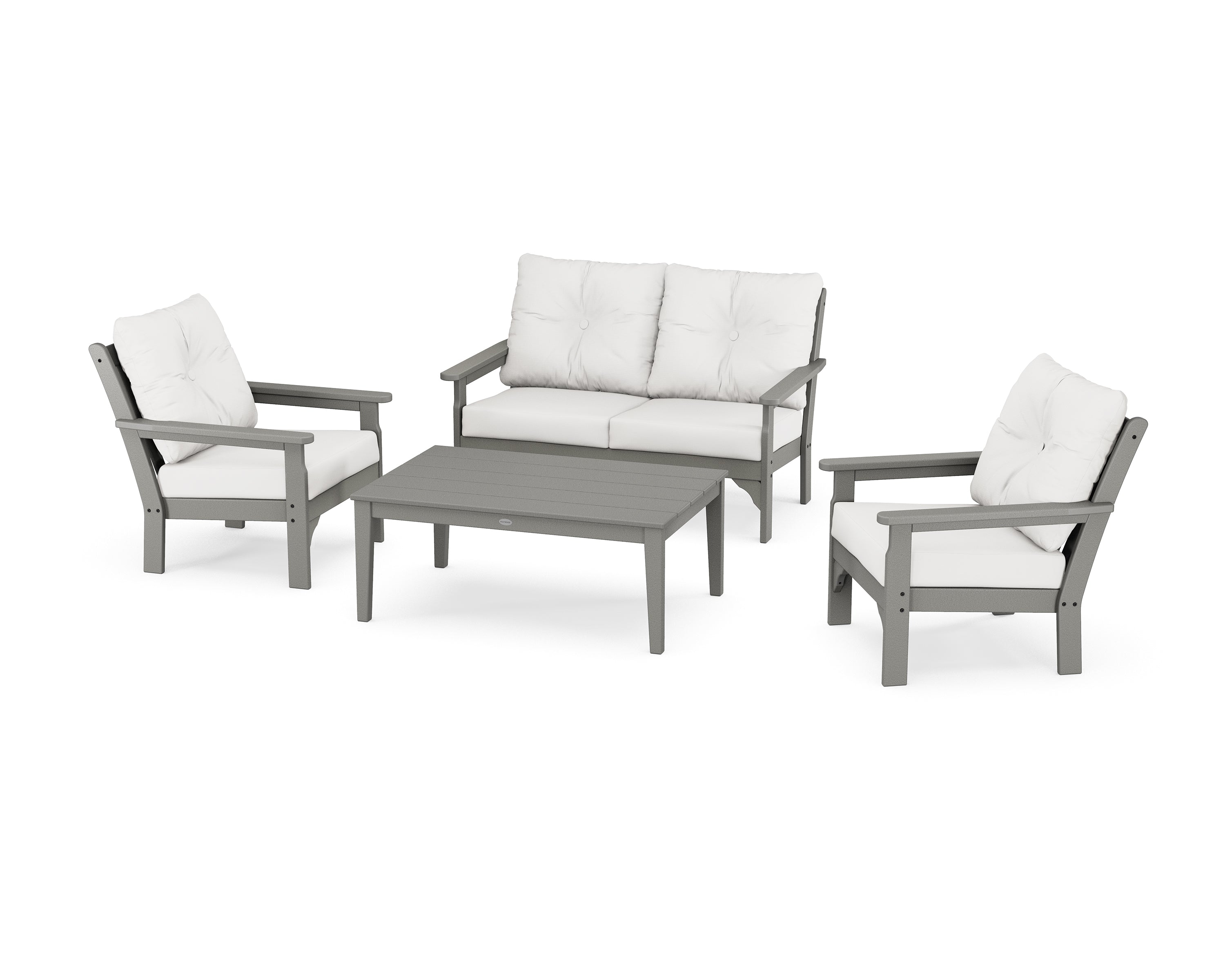 POLYWOOD® Vineyard 4-Piece Deep Seating Set in Slate Grey / Natural Linen