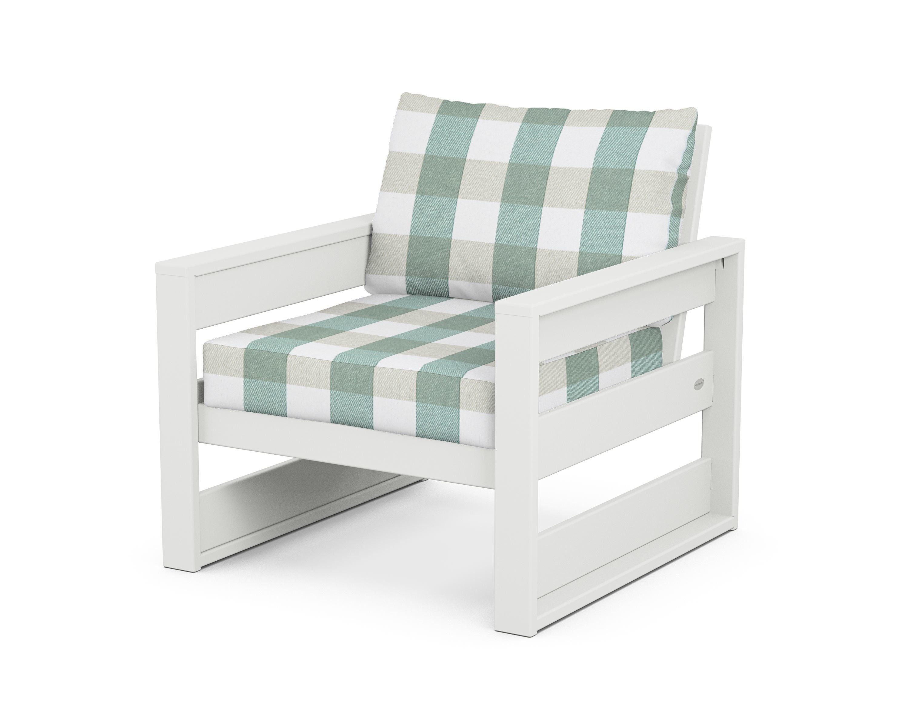 POLYWOOD® Westport Club Chair in White / Buffalo Plaid Glacier Spa