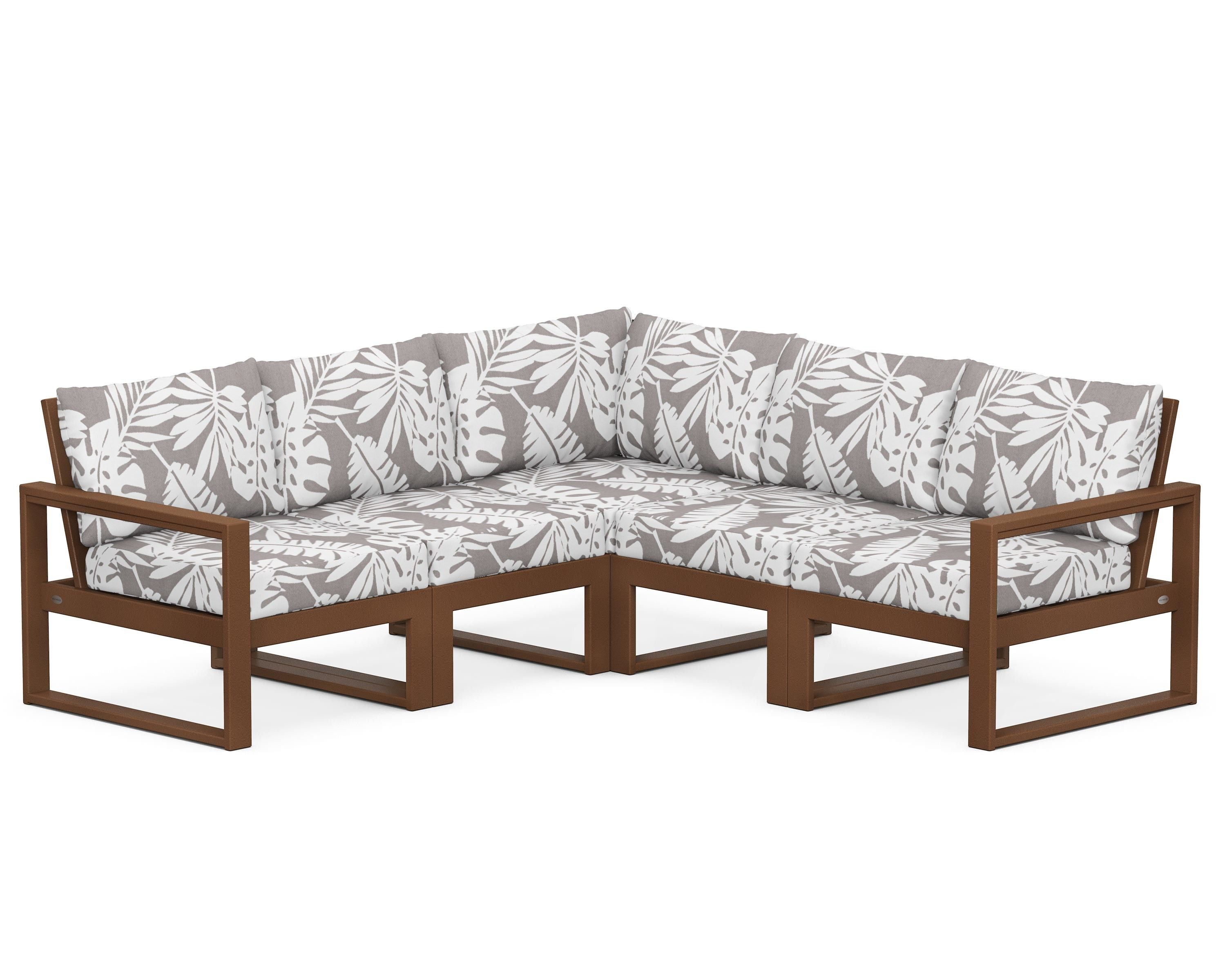 POLYWOOD® EDGE 5-Piece Modular Deep Seating Set in Teak / Leaf Grey Mist
