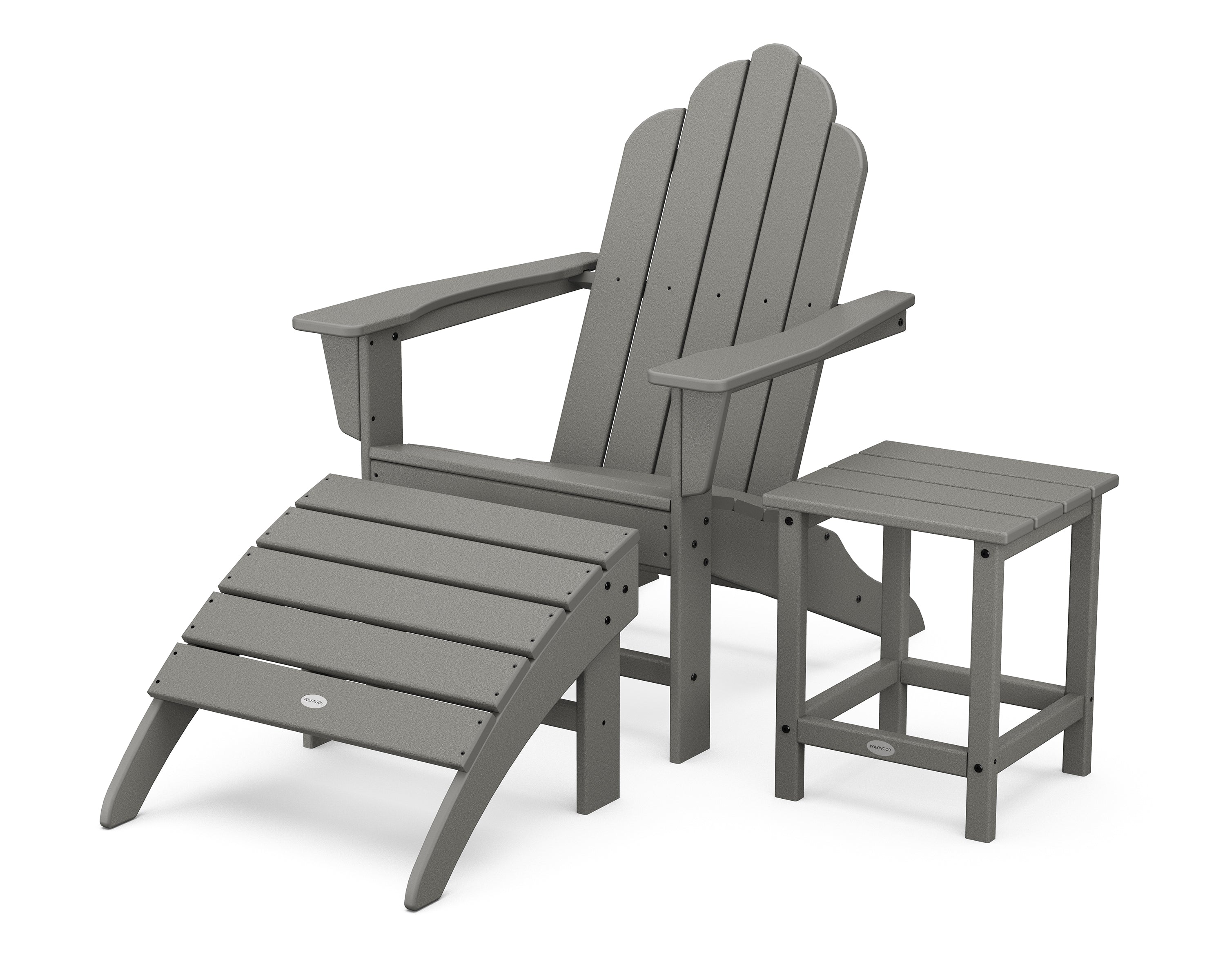 POLYWOOD® Long Island Adirondack 3-Piece Set in Slate Grey