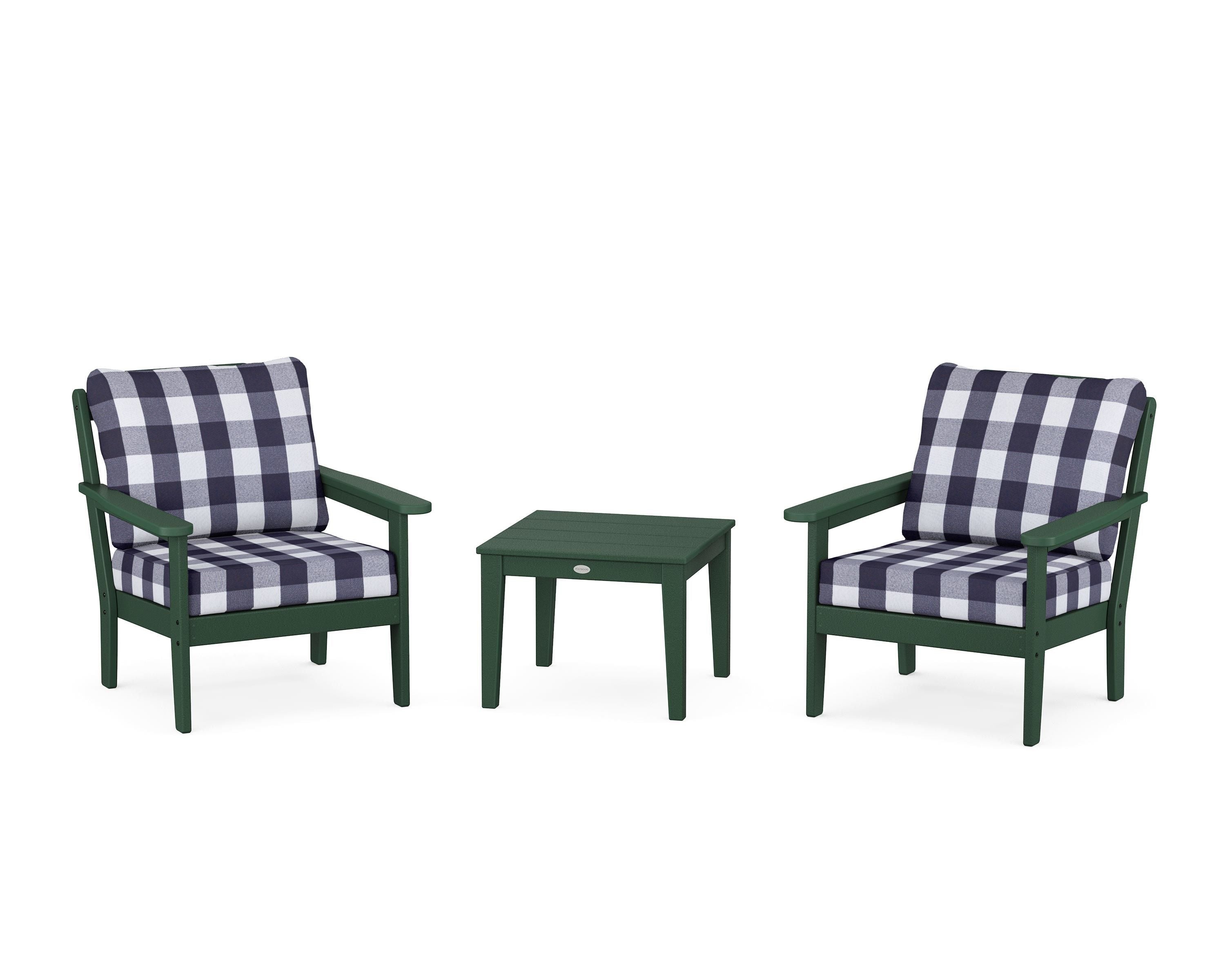 Country Living Cottage 3-Piece Deep Seating Set in Green / Buffalo Plaid Navy