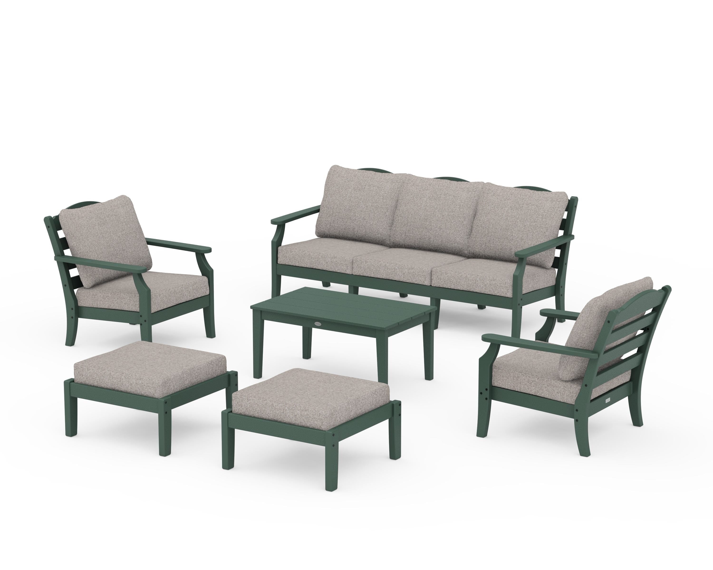 Draper James™ by POLYWOOD® Savannah 6-Piece Lounge Sofa Set in Green / Weathered Tweed