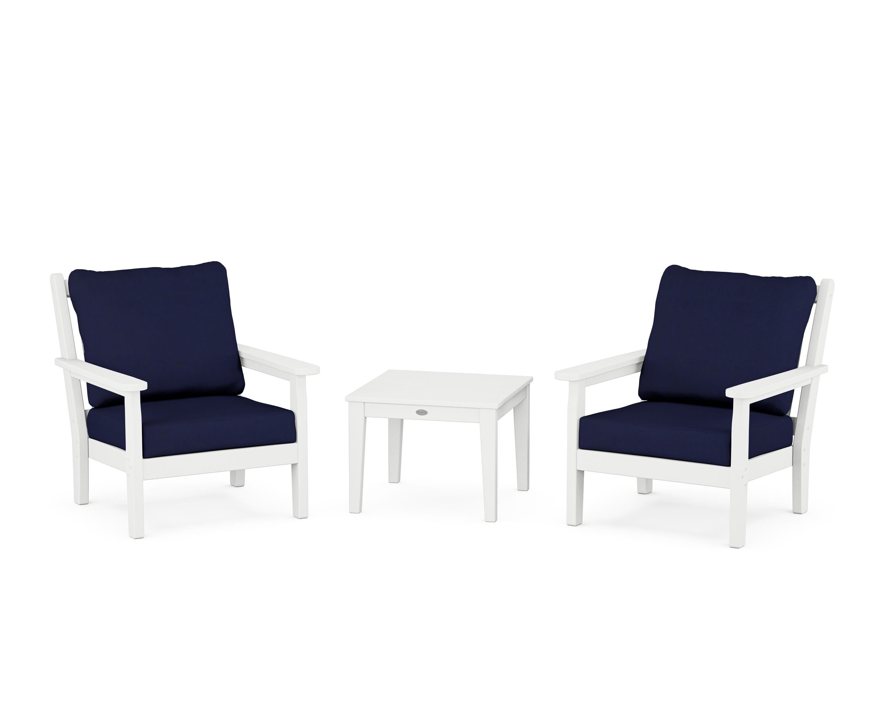 POLYWOOD® Chippendale 3-Piece Deep Seating Set in White / Navy