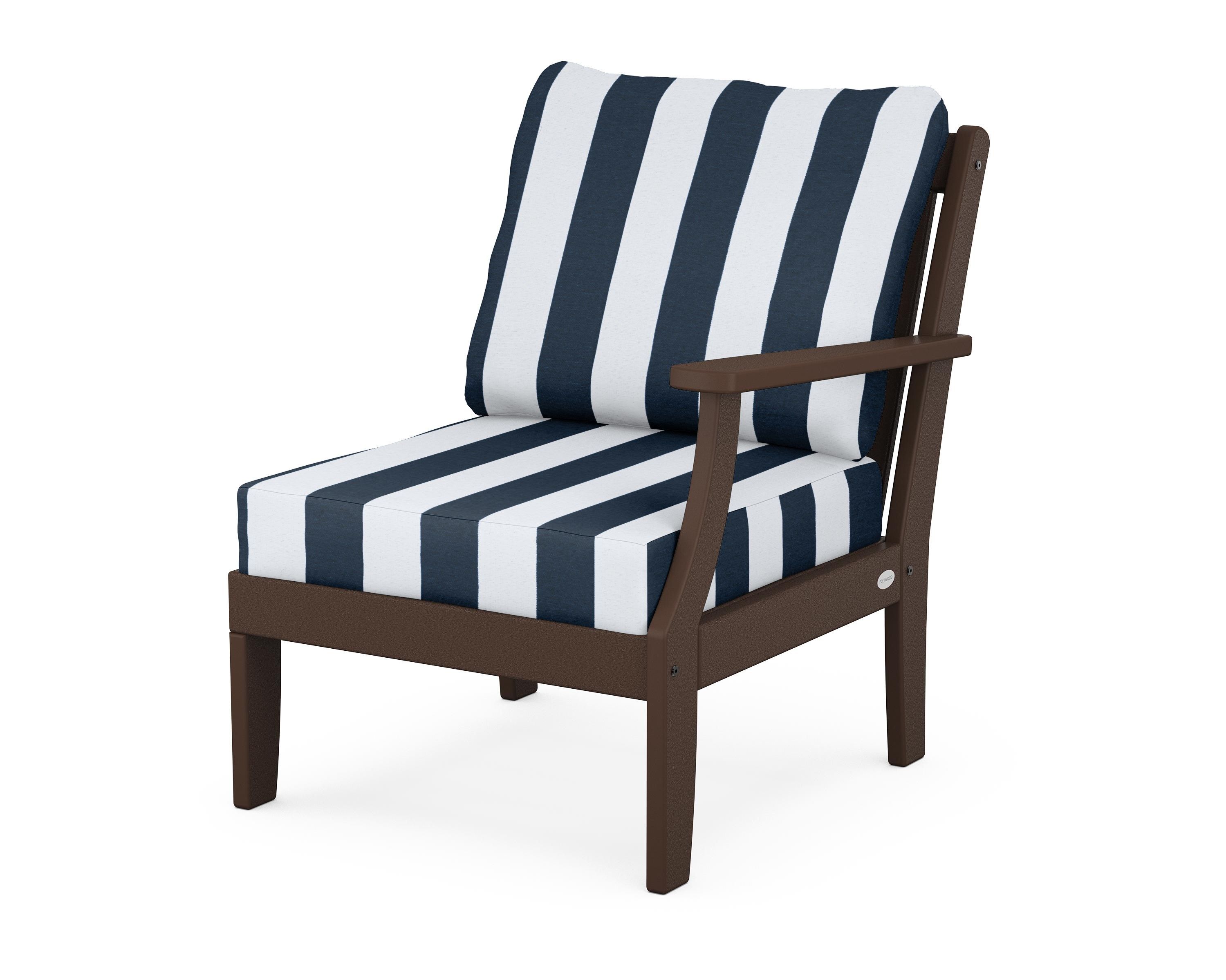 POLYWOOD® Braxton Modular Right Arm Chair in Mahogany / Cabana Stripe Marine Indigo